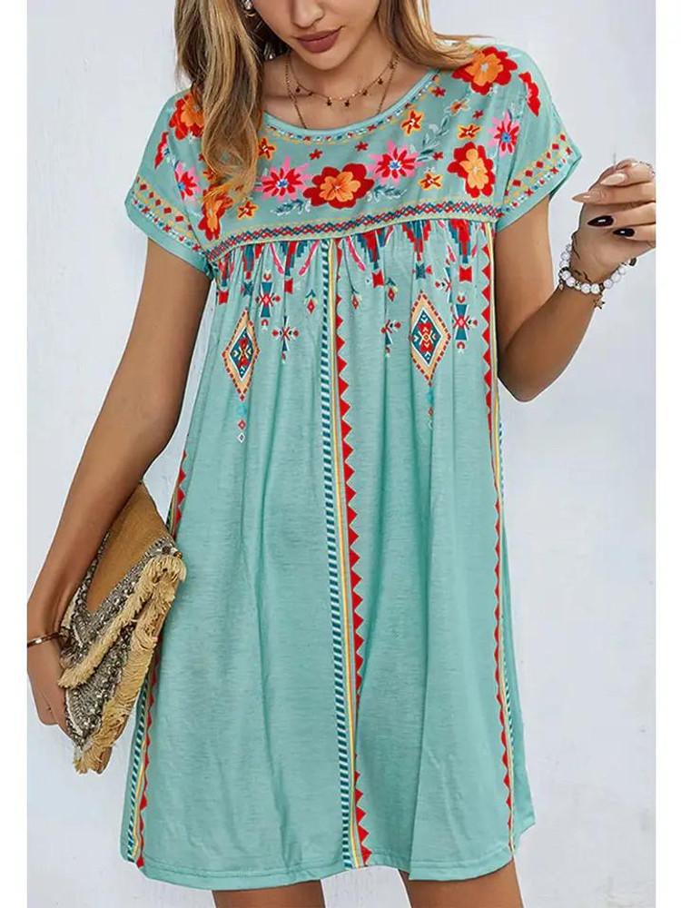SALE Anna Kaci® Ladies' Mint Green Floral Boho Print Dress Product Image