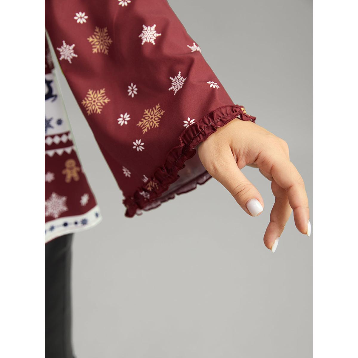Plus Size Scarlet Christmas Print Tassels Ties Blouse Women Elegant Long Sleeve Tie Neck Festival-Christmas Blouses BloomChic 14-16/1X Product Image