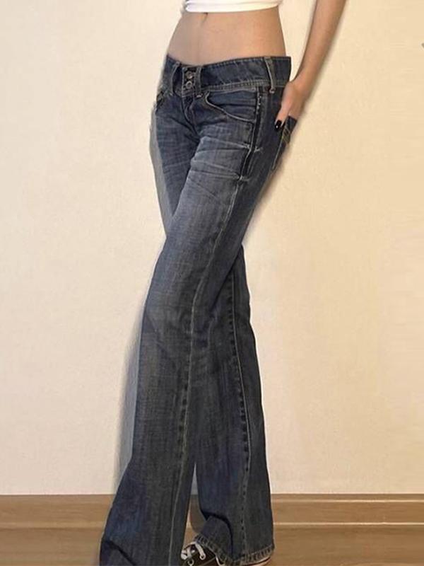 Double Breasted Low Rise Bootcut Jeans Product Image
