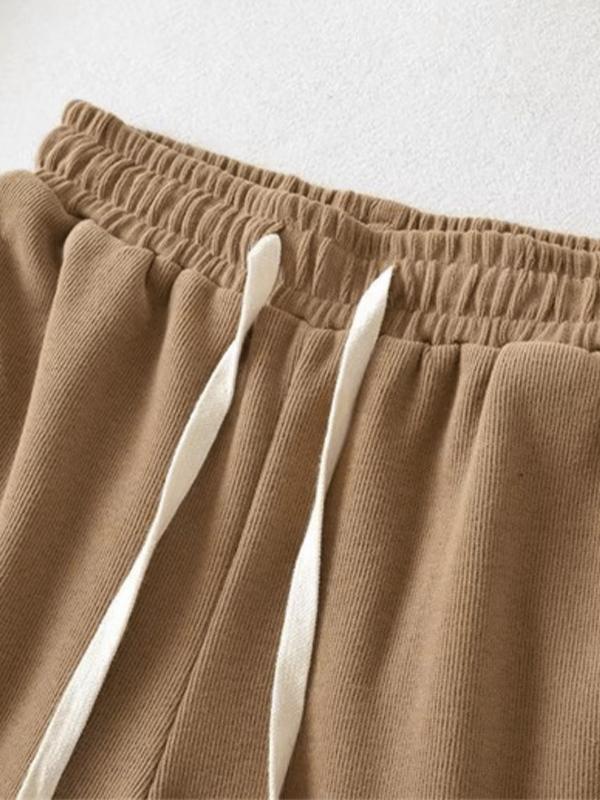 Letter Embroidery Elastic Waist Drawstring Shorts Product Image