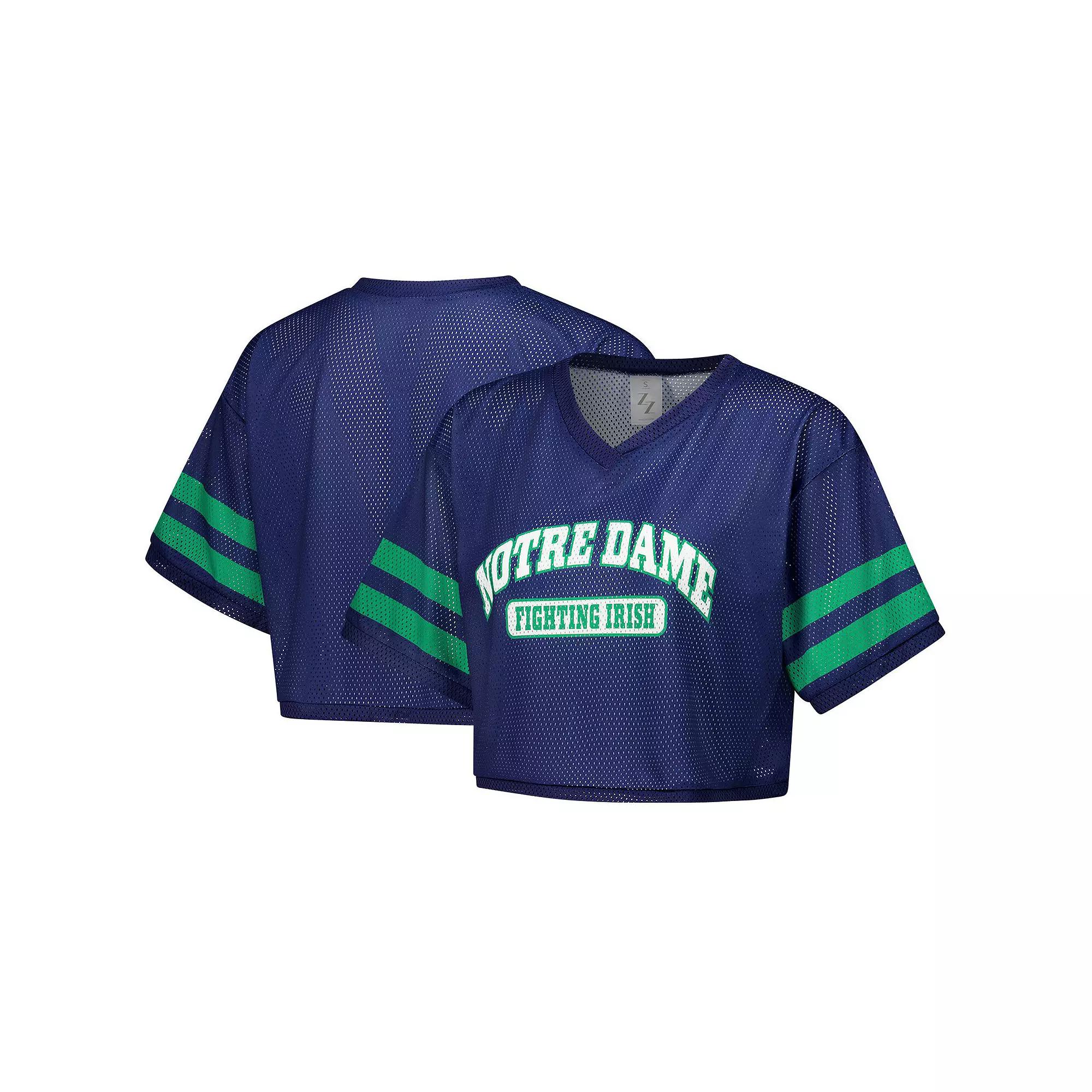 Women's ZooZatz Navy Notre Dame Fighting Irish Mesh Cropped V-Neck T-Shirt,  Product Image
