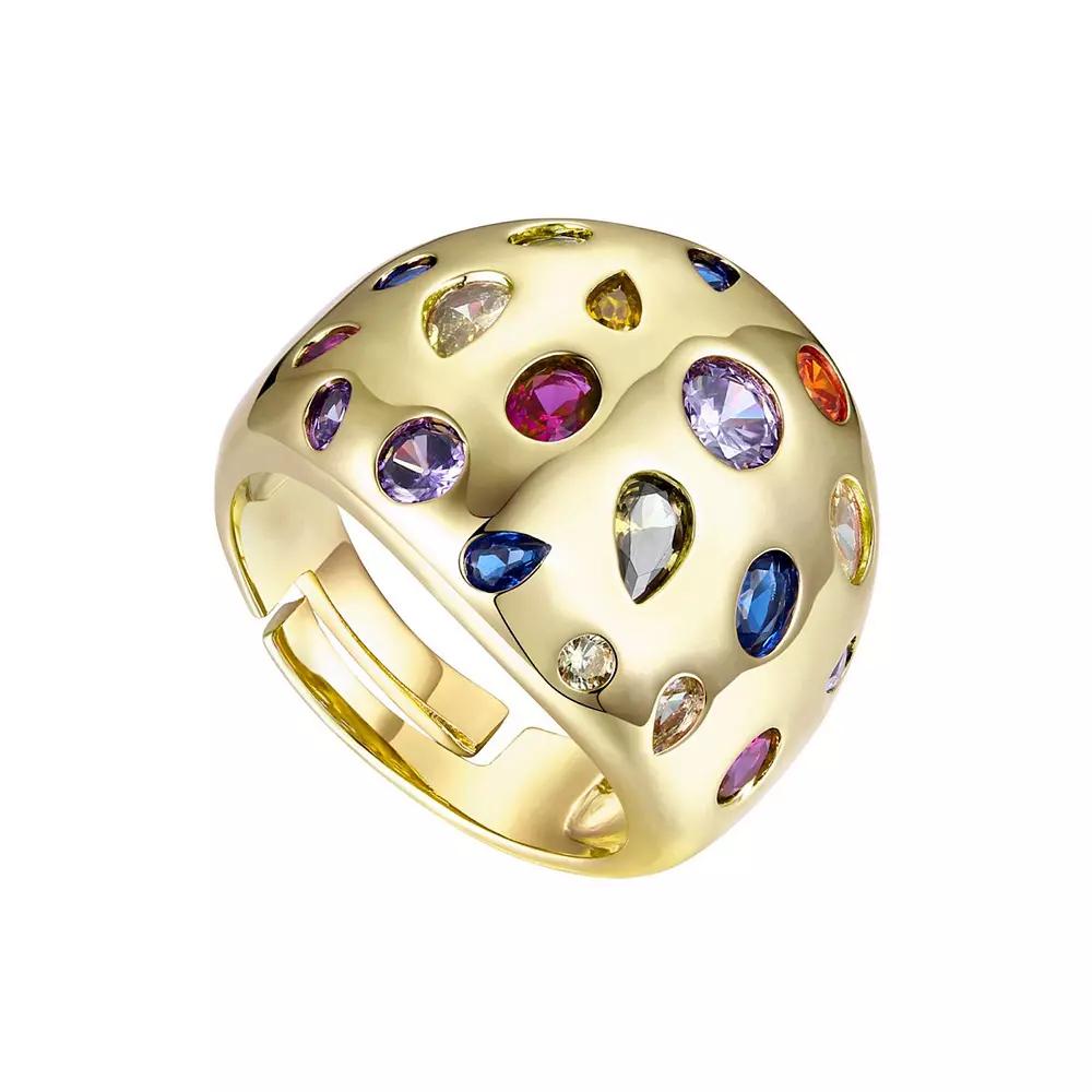 14k Gold Plated Rainbow Cubic Zirconia Dome Ring, Womens Gold Tone Product Image