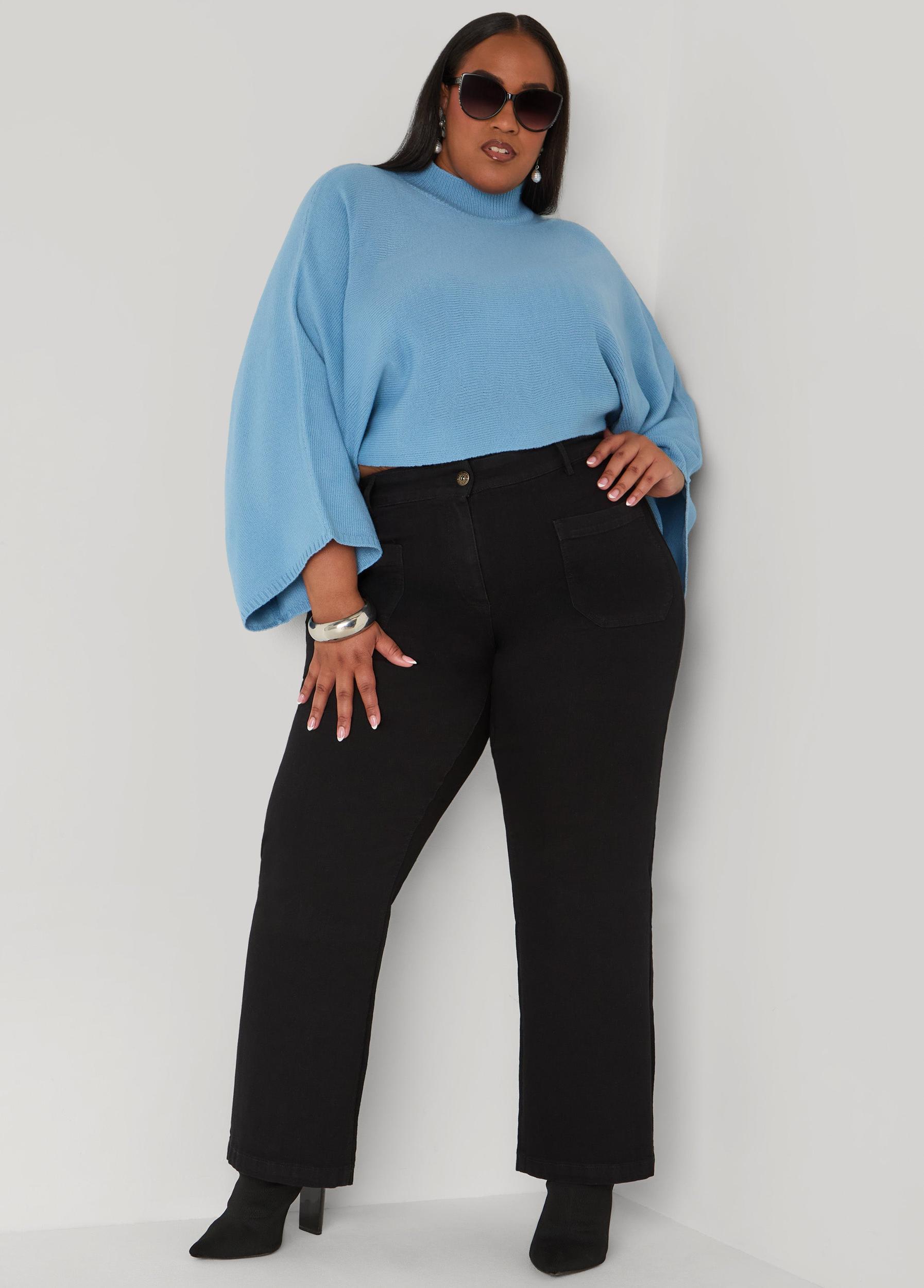Plus Size Patch Pocket Flared Jeans Ashley Stewart Product Image