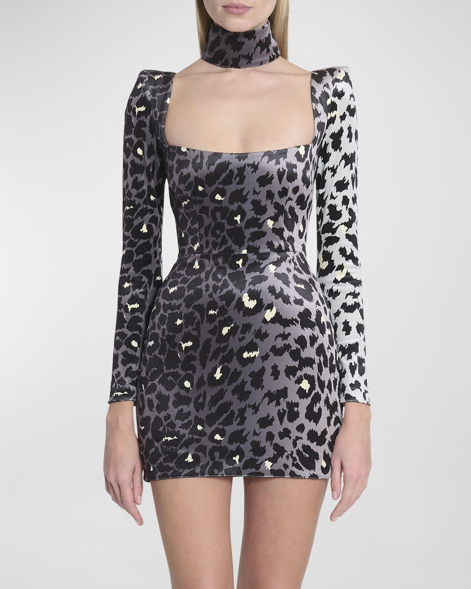Printed Velvet Mini Dress with Neck Cuff Product Image