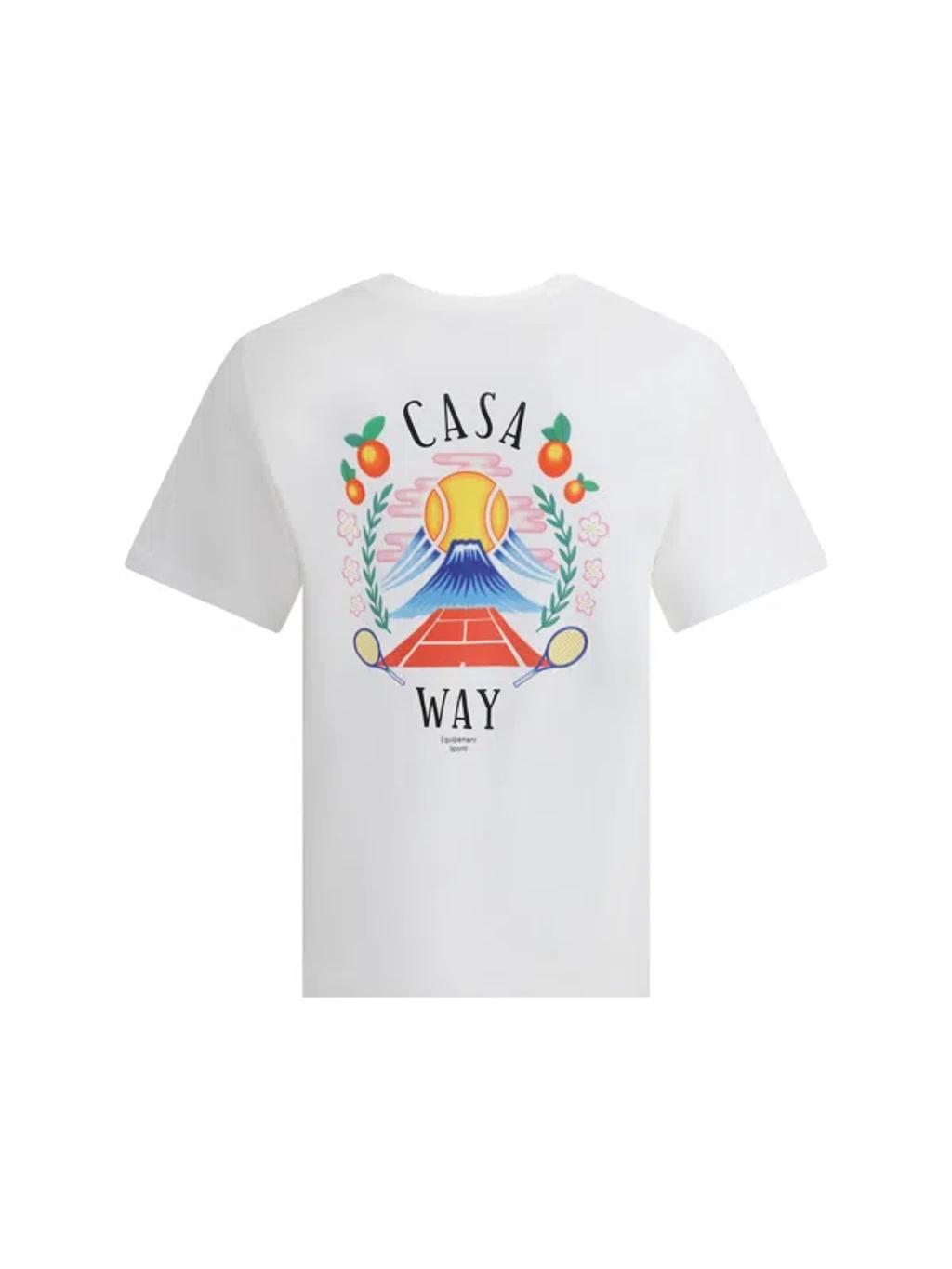 CASABLANCA T-shirt Girocollo Con Logo Sul Fronte In Cotone Bianca Uomo In Neutral Product Image