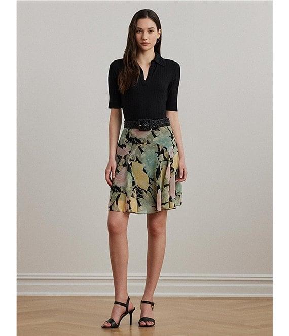 Lauren Ralph Lauren Lightweight Crinkle Georgette Embroidered Floral A-Line Skirt Product Image