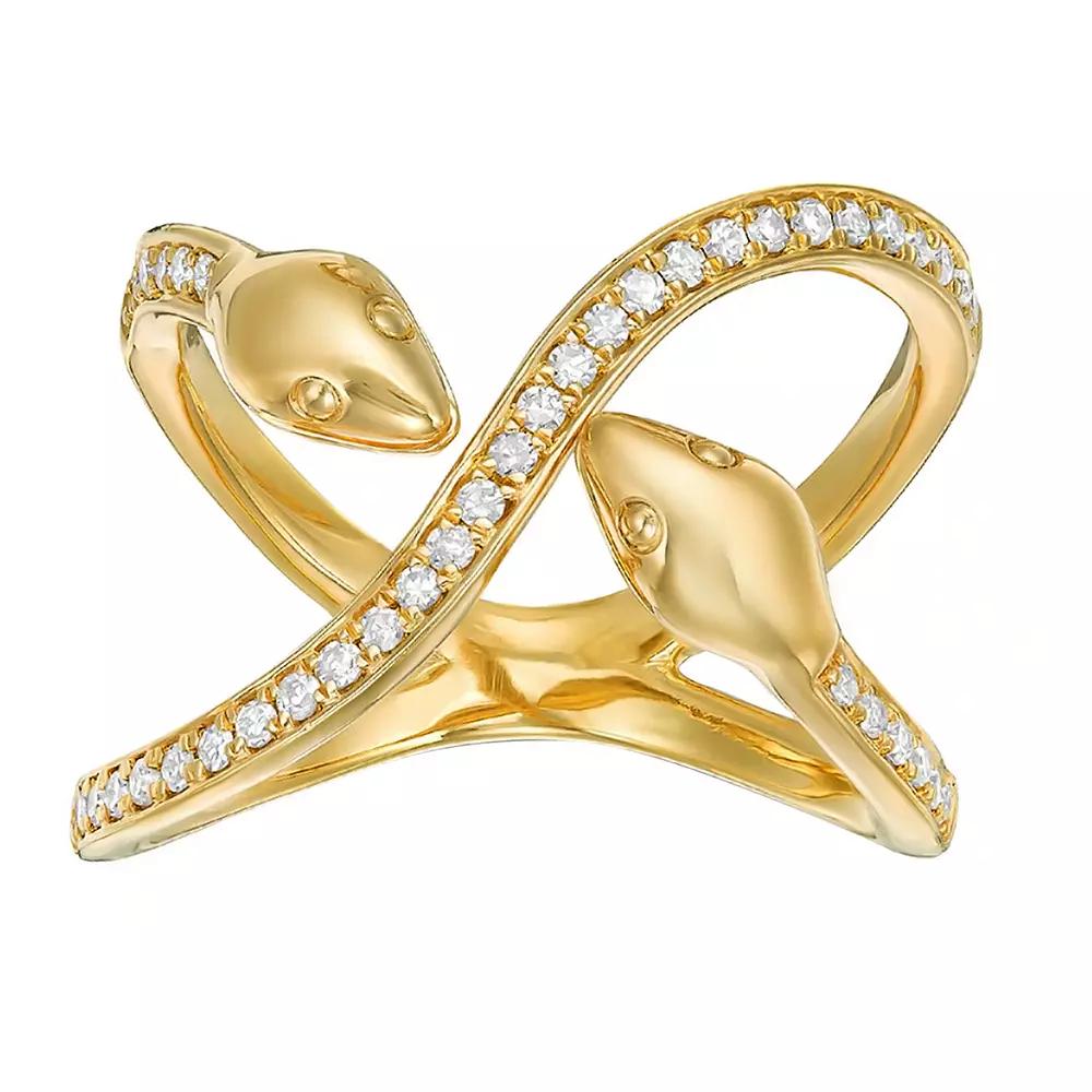 Gemminded 18k Gold Over Silver 1/4 Carat T.W. Diamond Two-Headed Snake Ring, Women's, Gold Tone Product Image