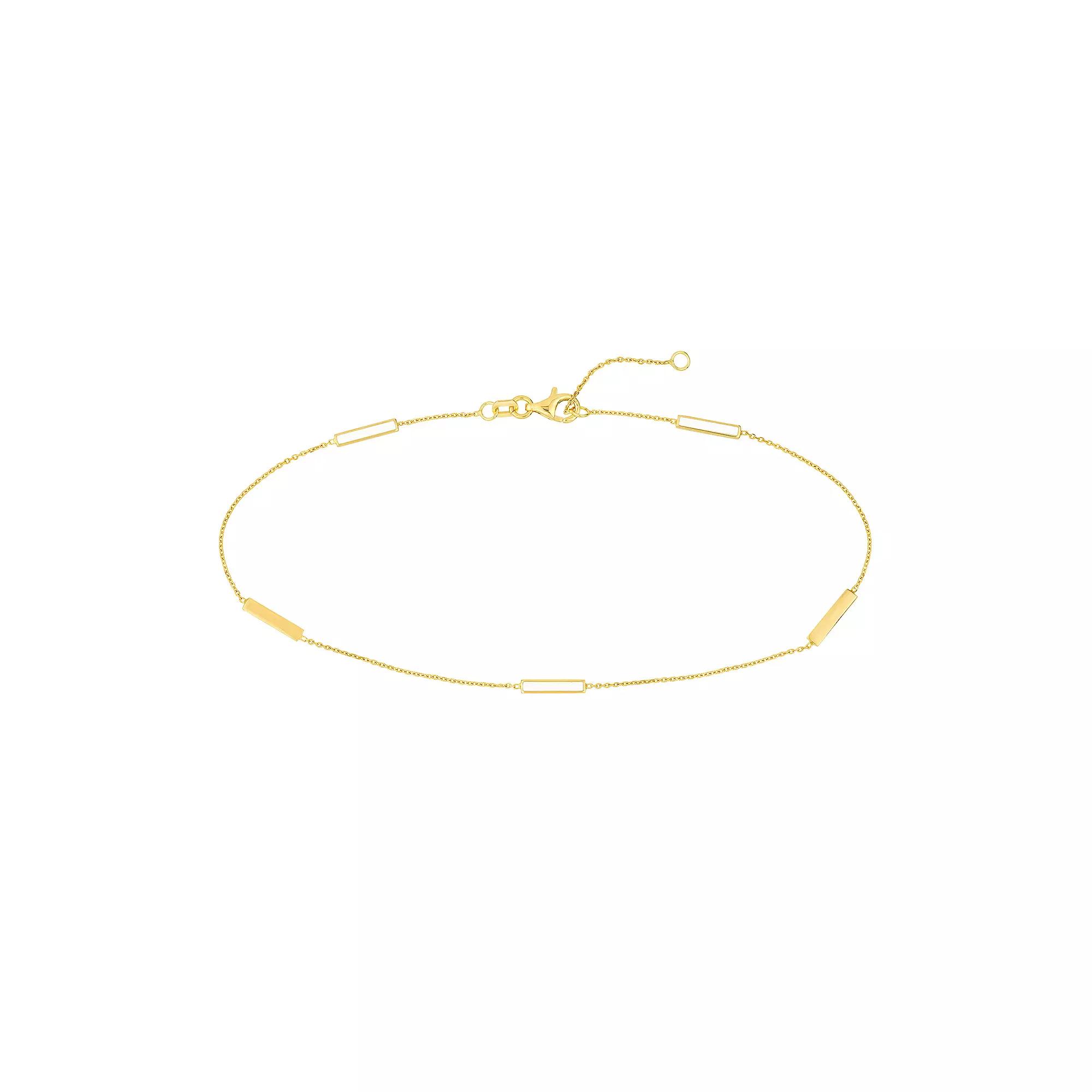 Color Romance 14k Gold & Enamel Bar Alternating Station Anklet, Womens White Product Image