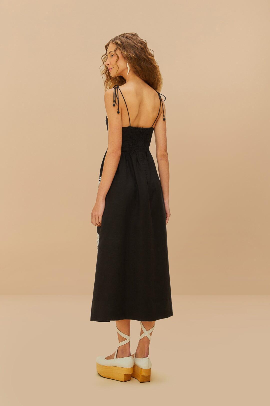 Black Richelieu Lace Euroflax™ Premium Linen Midi Dress Product Image