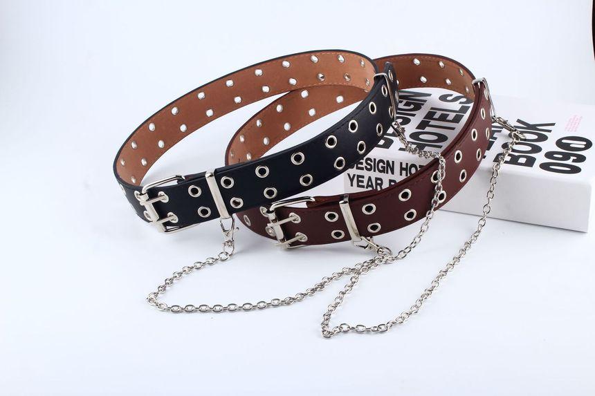 Single/ Double Eyelet Chain Strap Faux Leather Belt Product Image