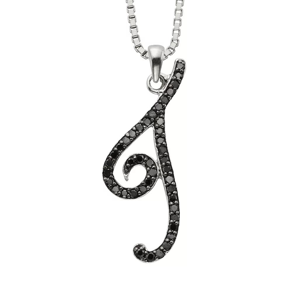 Jewelexcess Sterling Silver 1/4-ct. T.W. Black Diamond Initial Pendant, Women's,  Product Image