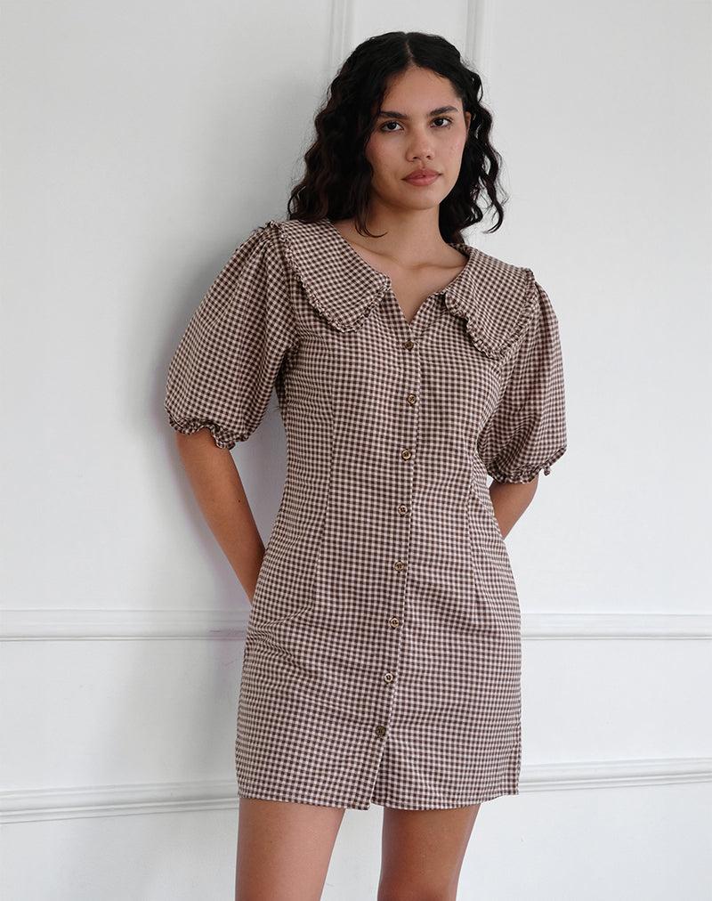 Deja Dress in Mini Gingham Brown Product Image