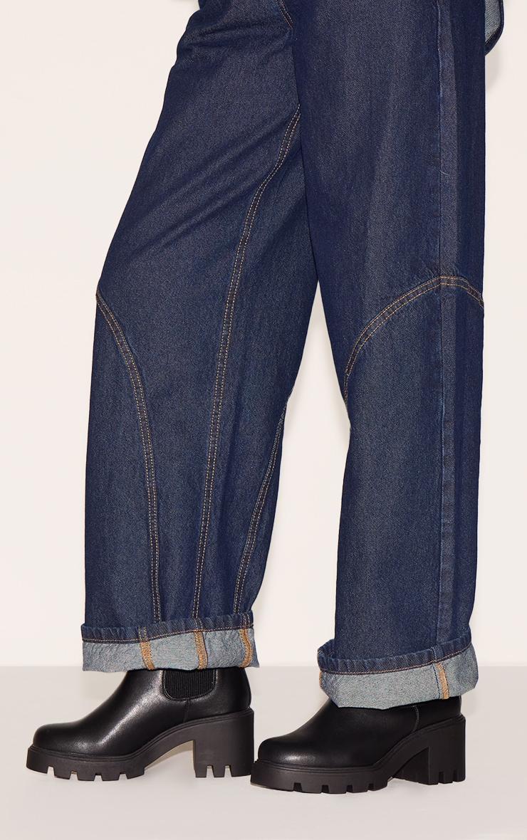 Black Wide Fit PU Chunky Chelsea Ankle Boots Product Image