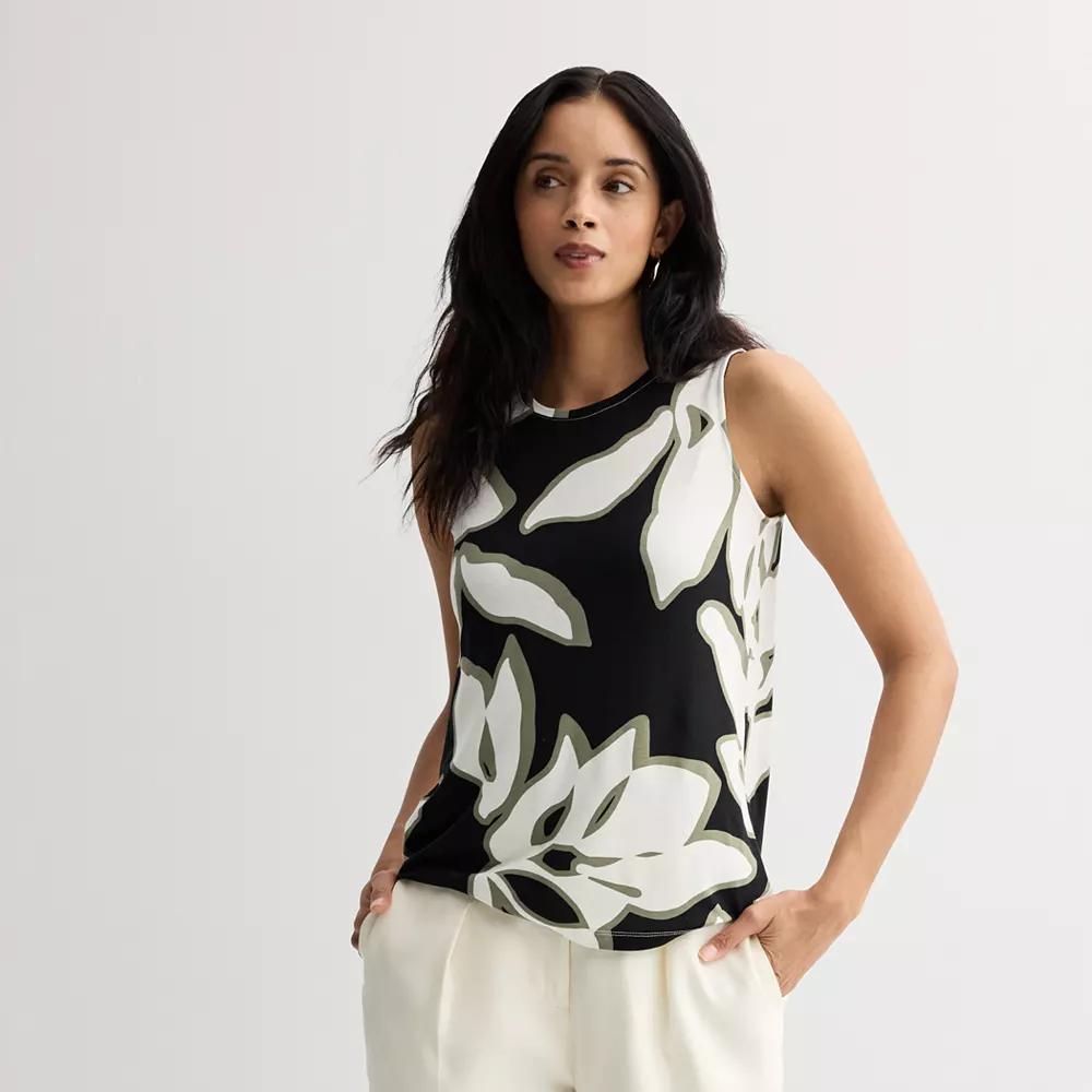 Petite Nine West Essential High Neck Tank Top, Women's, Size: XS Petite, Black Leaf Product Image