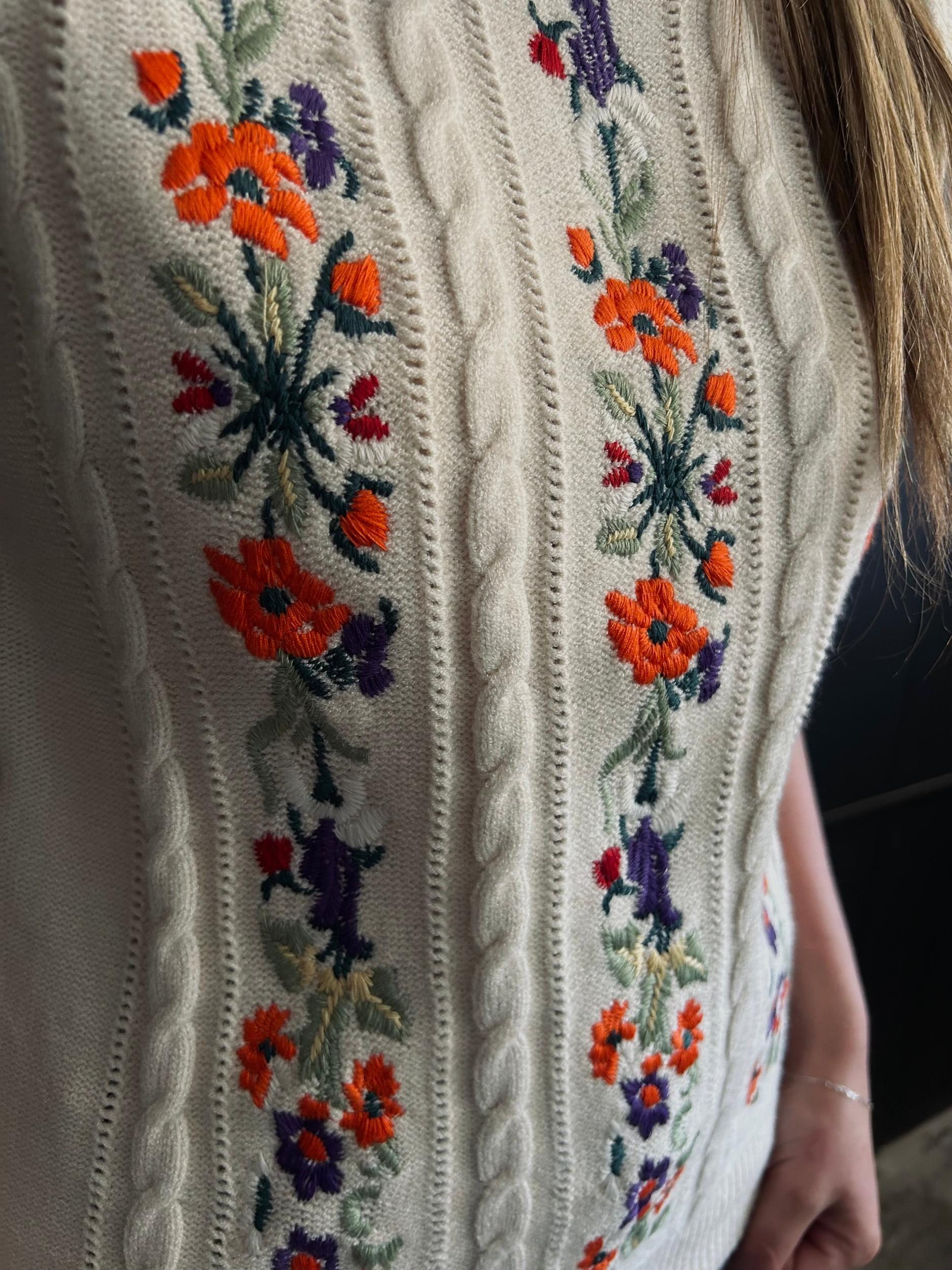 Embroidered Floral Cable Knit Sweater Vest Product Image