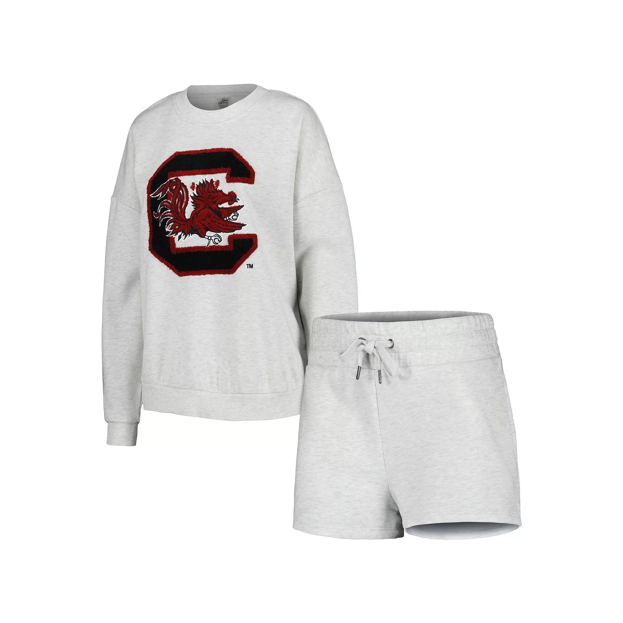 Women's Gameday Couture Ash South Carolina Gamecocks Team Effort Pullover Sweatshirt & Shorts Sleep Set, Size: 2XL, Black Product Image