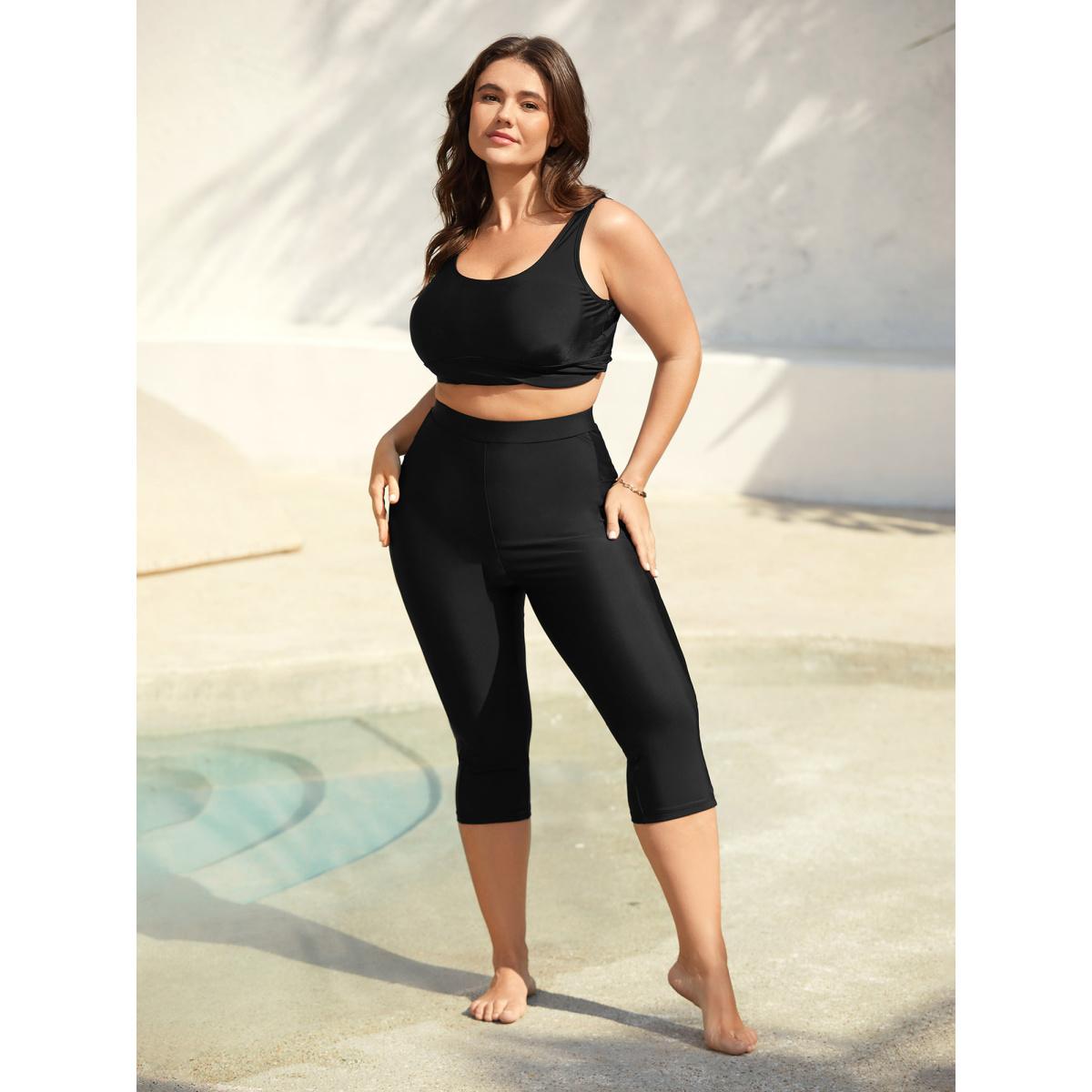 Plus Size Mid Rise Cropped Tight Swim Pants Women's Swimwear Black Resort High stretch Skinny High Rise Side seam pocket Curve Swim Bottoms BloomChic 14-16/1X Product Image