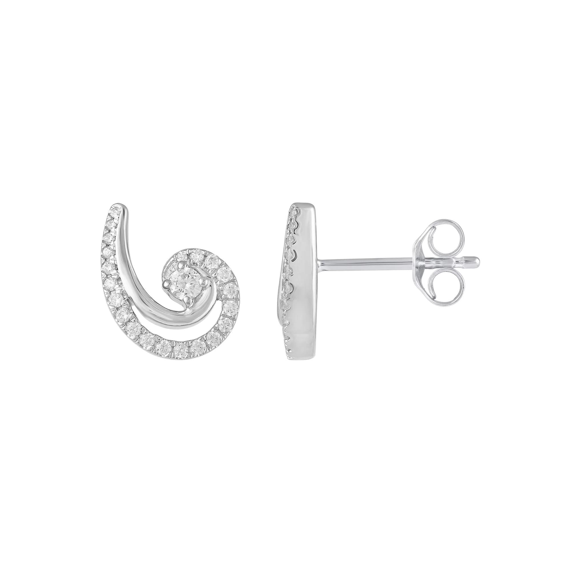 Royal Aura Sterling Silver 1/3 Carat T.W. Diamond Swirl Stud Earrings, Women's Product Image