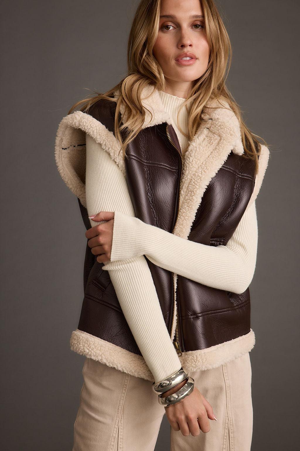 Bighorn Oversized Sherpa Vegan Leather Vest Product Image