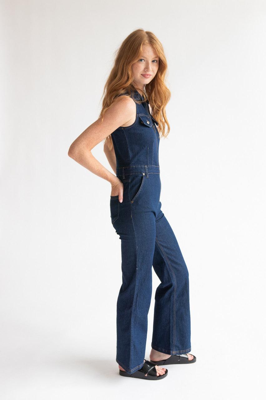 Flare Zip Denim Jumpsuit Product Image