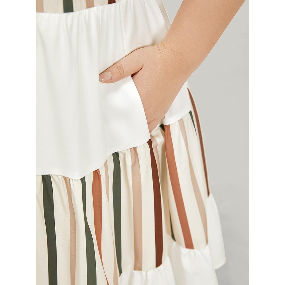 Plus Size Striped Patchwork Pocket Layered Hem Tank Dress Multicolor Women Vacation Contrast Round Neck Sleeveless Curvy Knee Dress BloomChic 30/6X Product Image