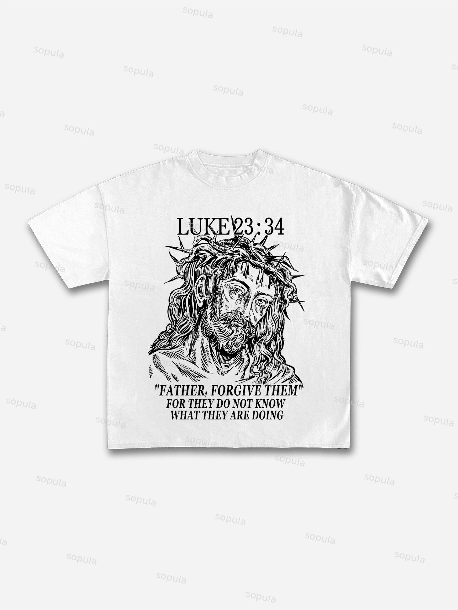 Forgive Them, Father Bible Print Cotton T-shirt Product Image