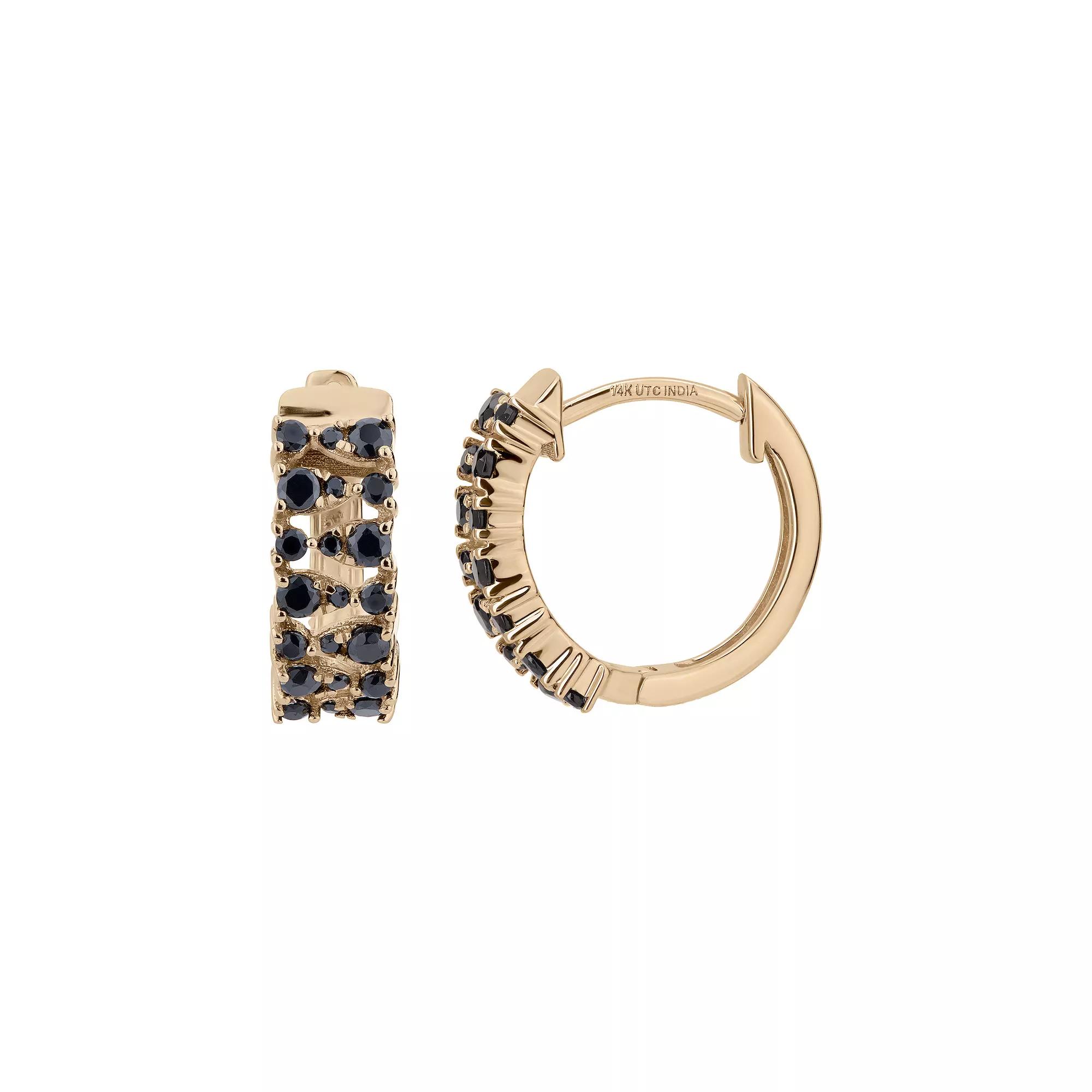 Gemistry 14k Gold Black Onyx Hinged Hoop Earrings, Women's Product Image