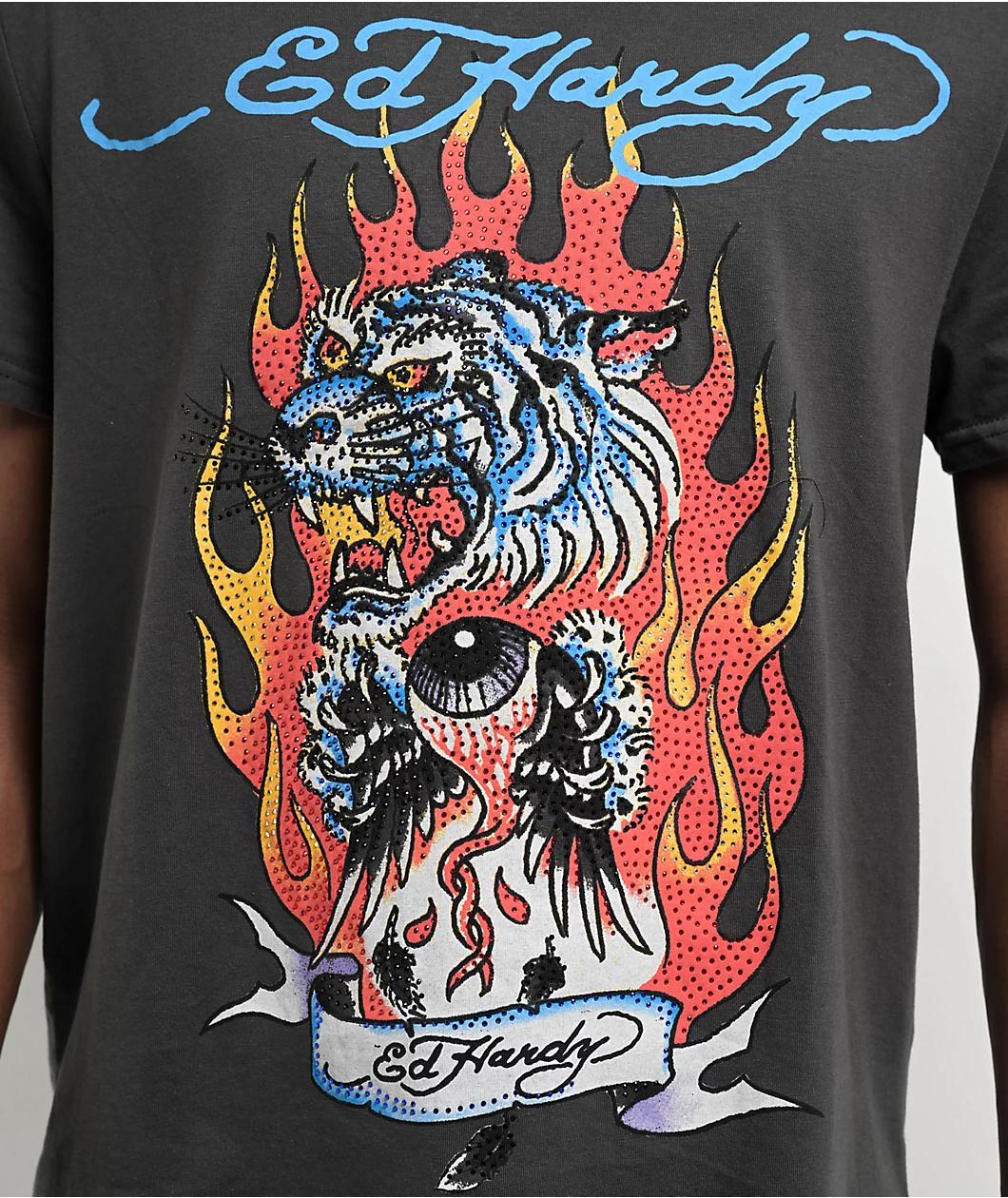 Ed Hardy Fire Tiger Charcoal T-Shirt Product Image