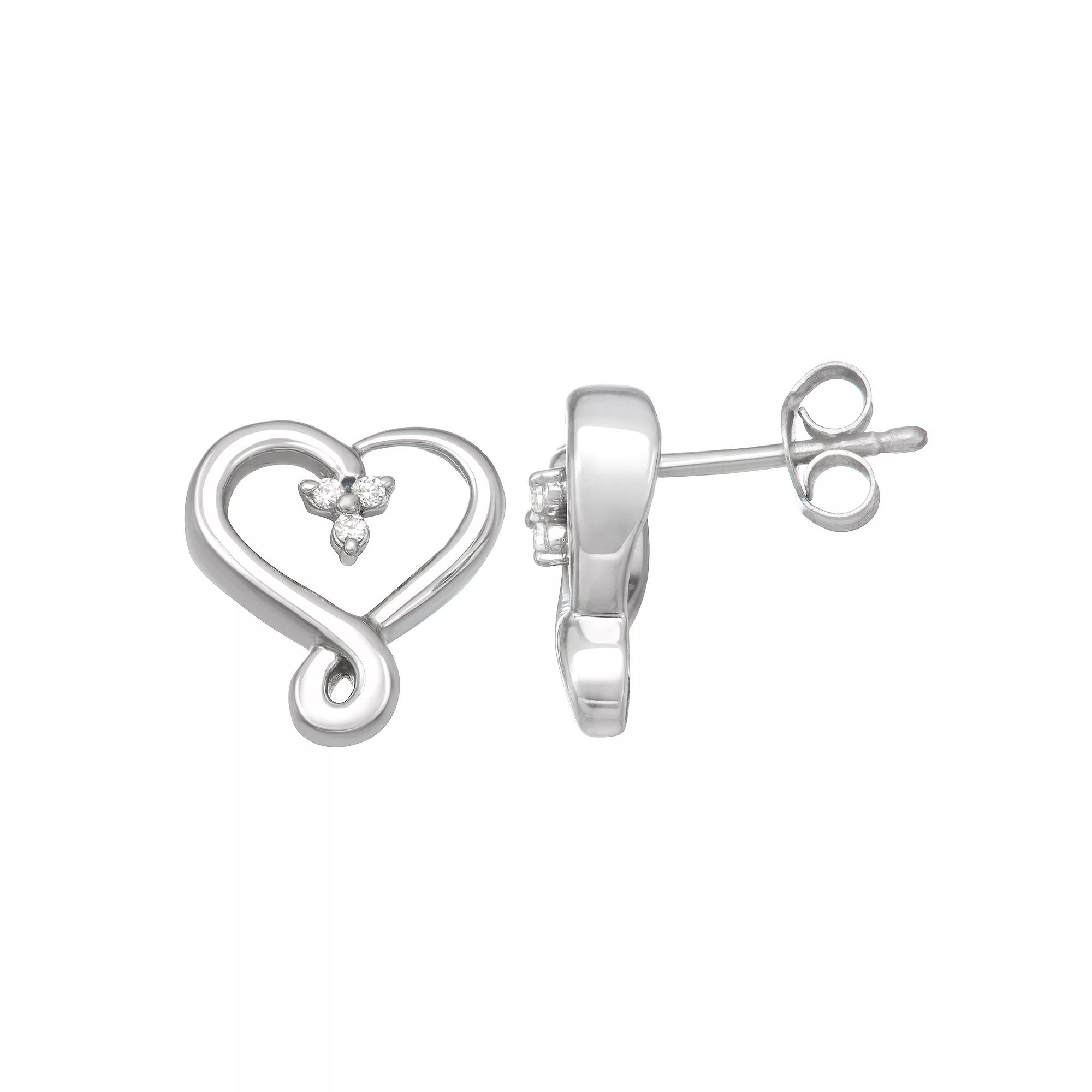 Sterling Silver Diamond Accent Heart Stud Earrings, Women's Product Image