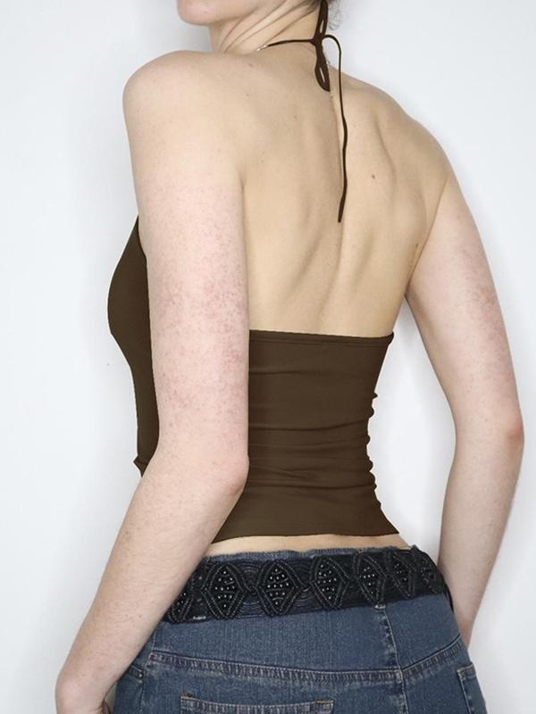 V Neck Bead Connected Backless Halter Vest Product Image
