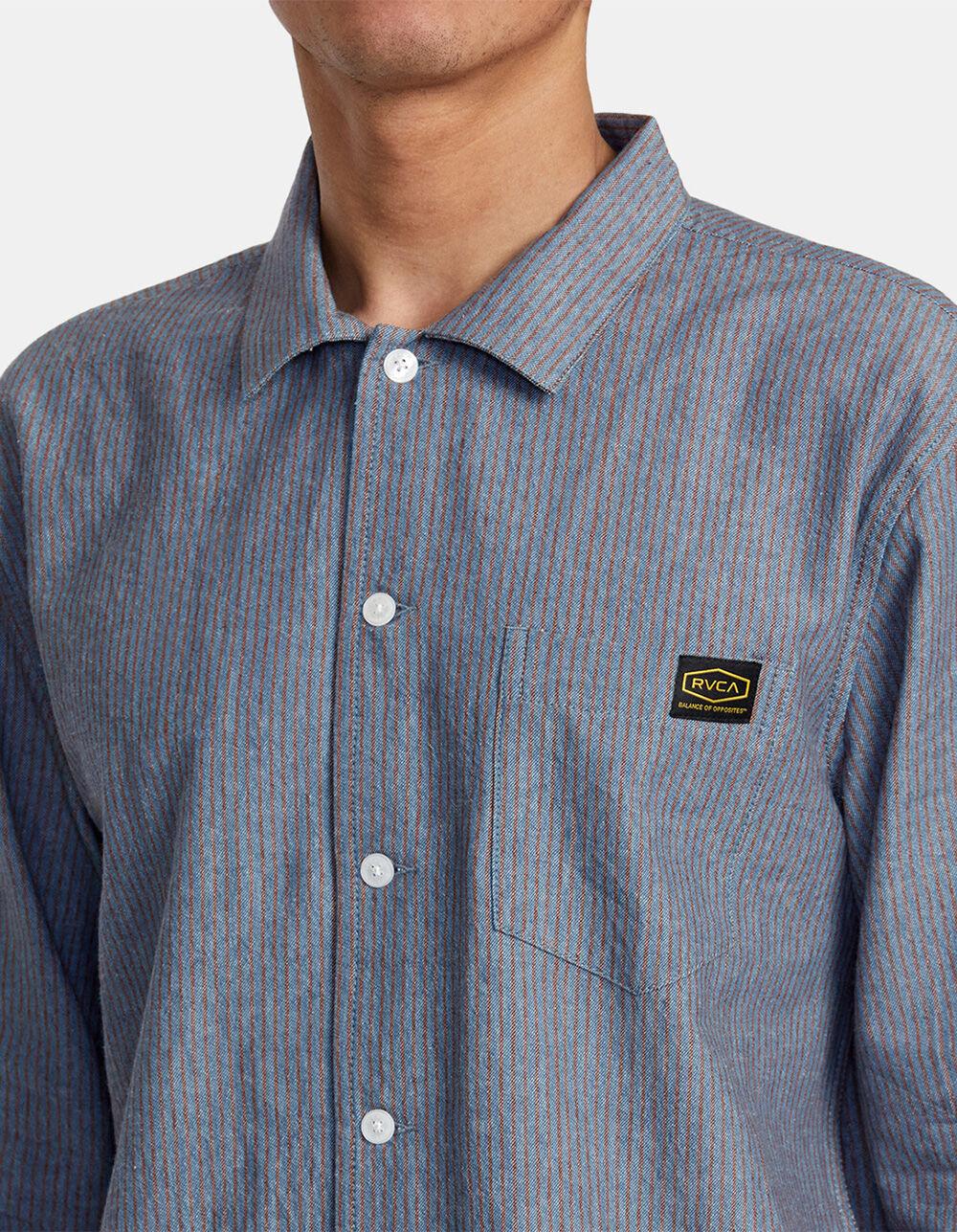 RVCA Dayshift Stripe Mens Button Up Shirt - BURNT RED Product Image