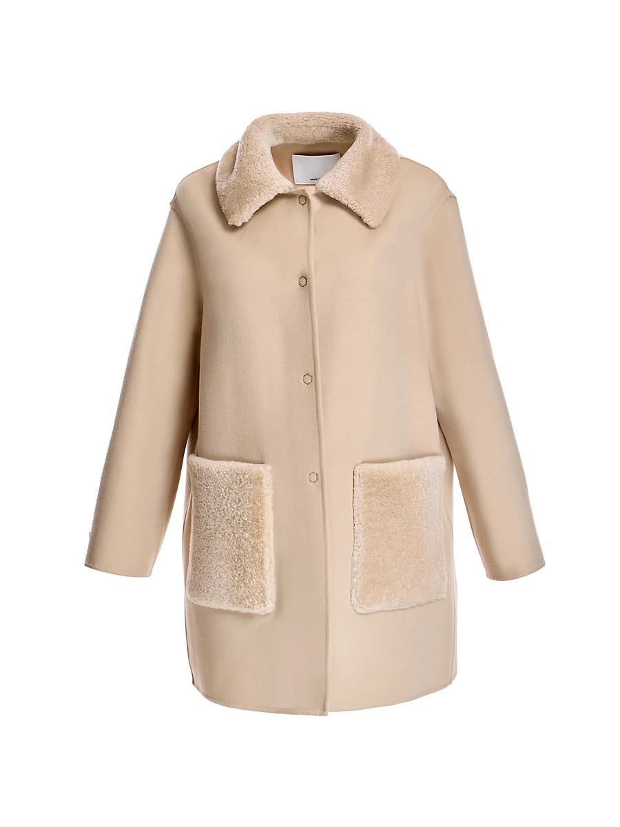 Womens Shearling-Trim Wool Coat Product Image