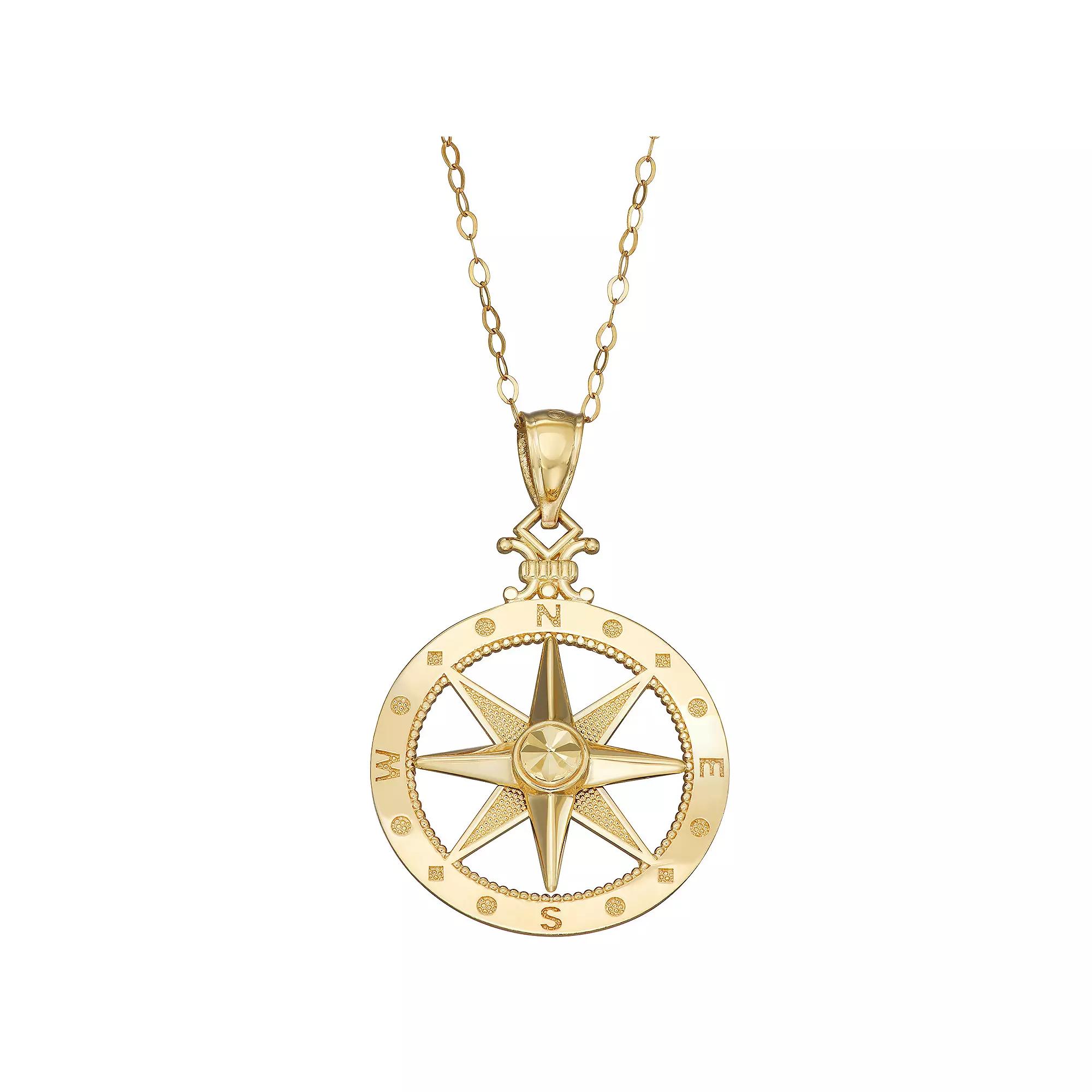 10k Gold Compass Pendant Necklace, Women's, Size: 18" Product Image