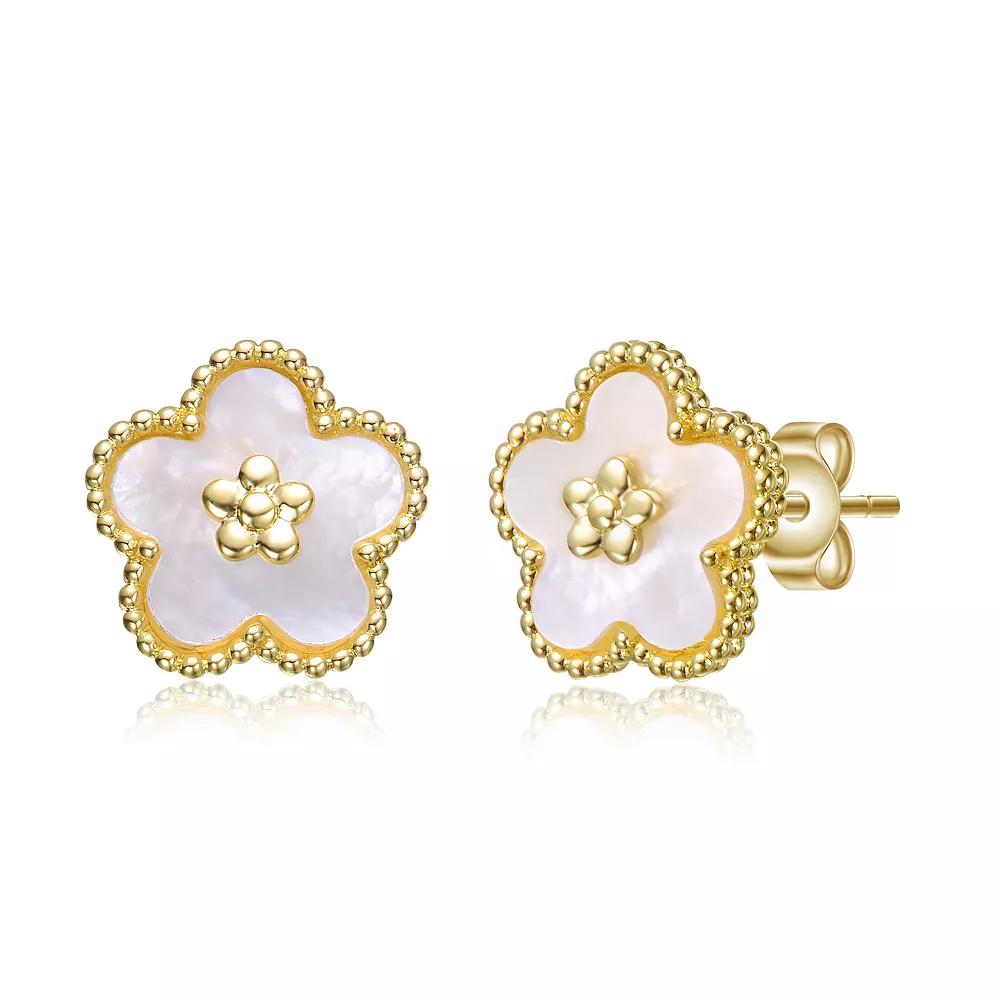 Kids 14k Gold Plated Mother of Pearl Flower Earrings, Womens, Gold Tone Product Image