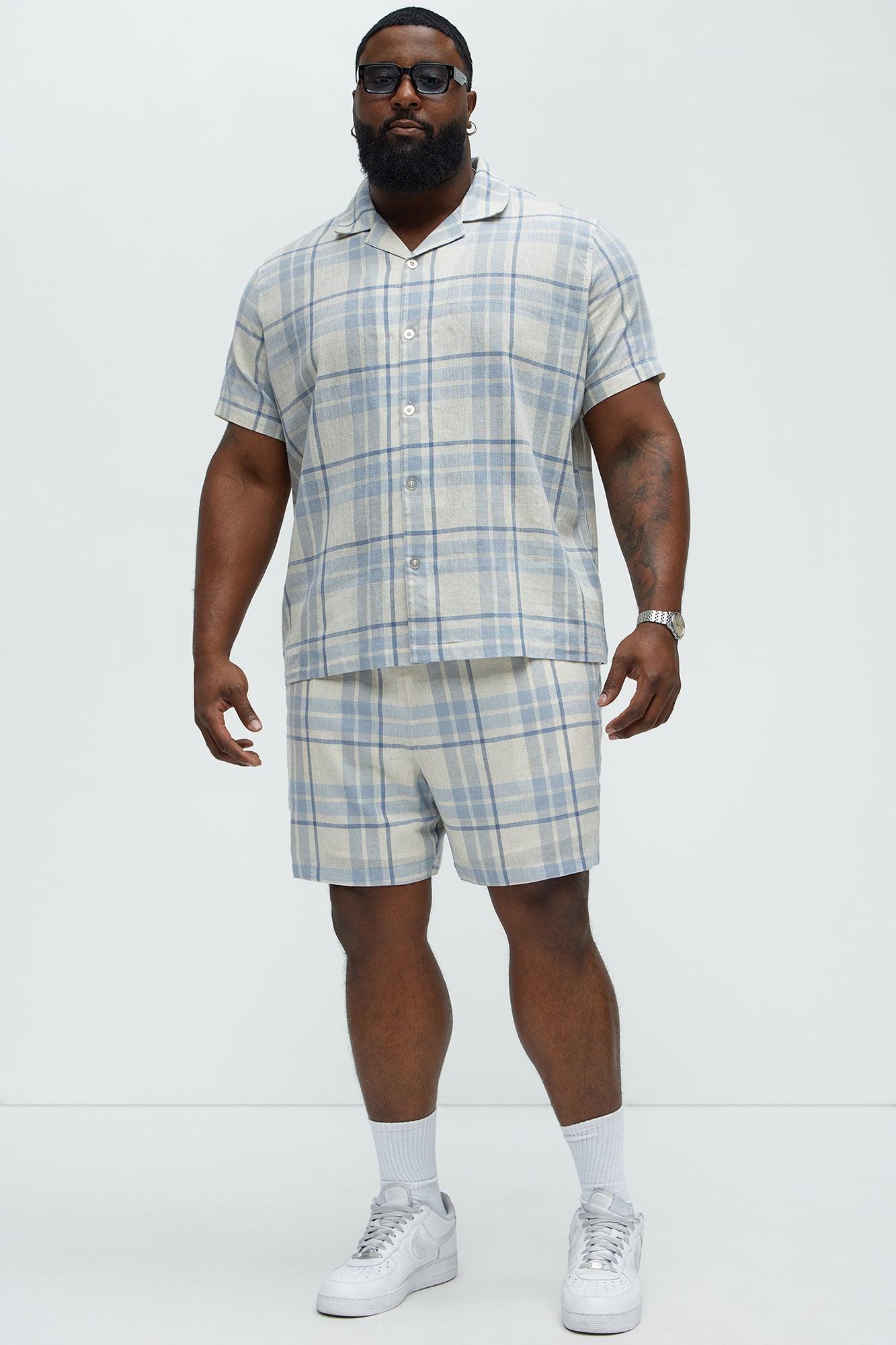 Breezy Cotton Plaid Warm Up Shorts - Blue/combo Product Image