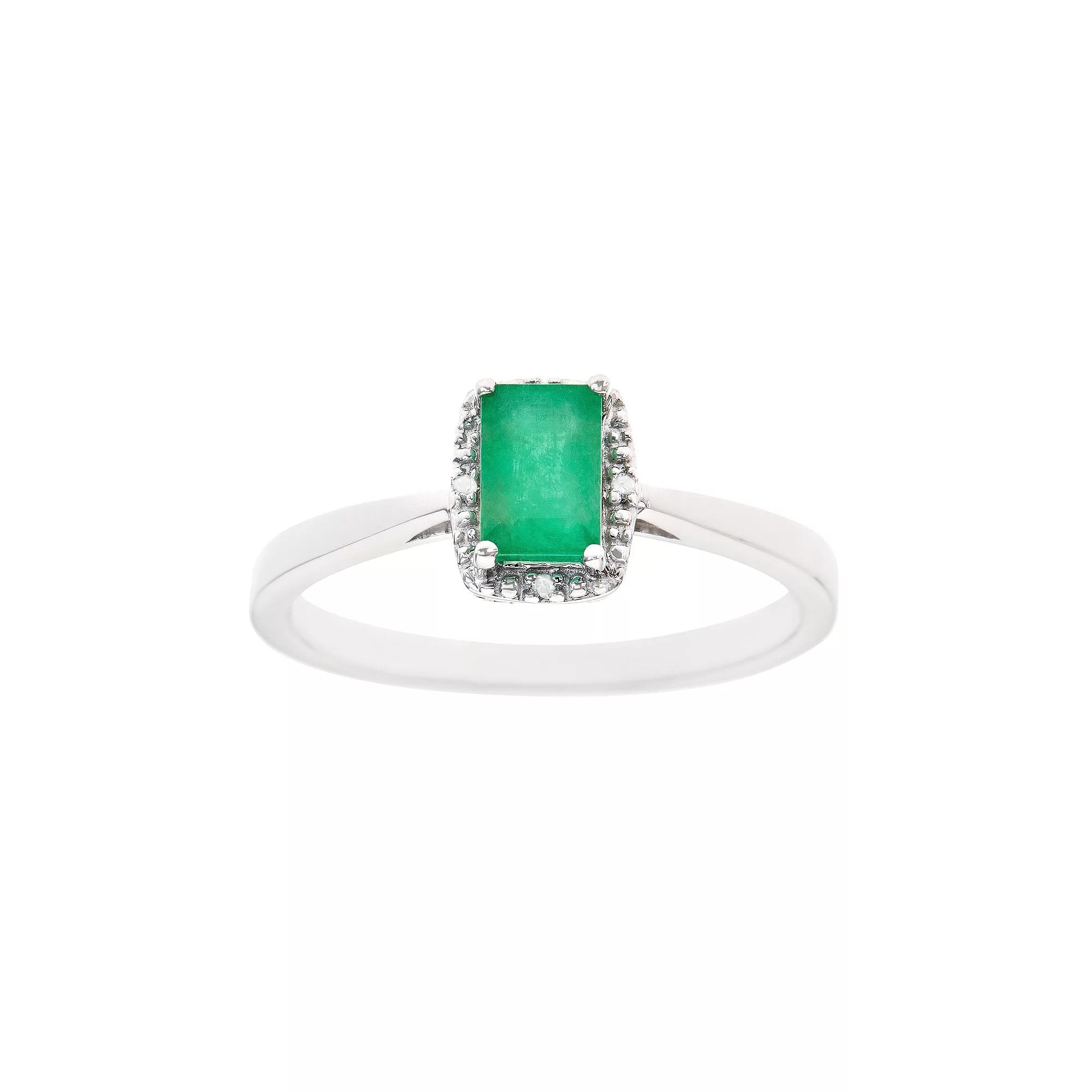 Celebration Gems Sterling Silver Emerald & Diamond Accent Rectangle Halo Ring, Women's,  Product Image