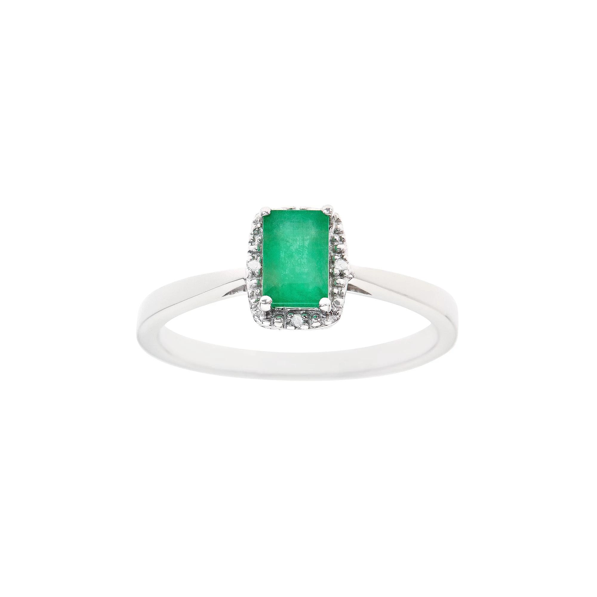 Celebration Gems Sterling Silver Emerald & Diamond Accent Rectangle Halo Ring, Women's,  Product Image