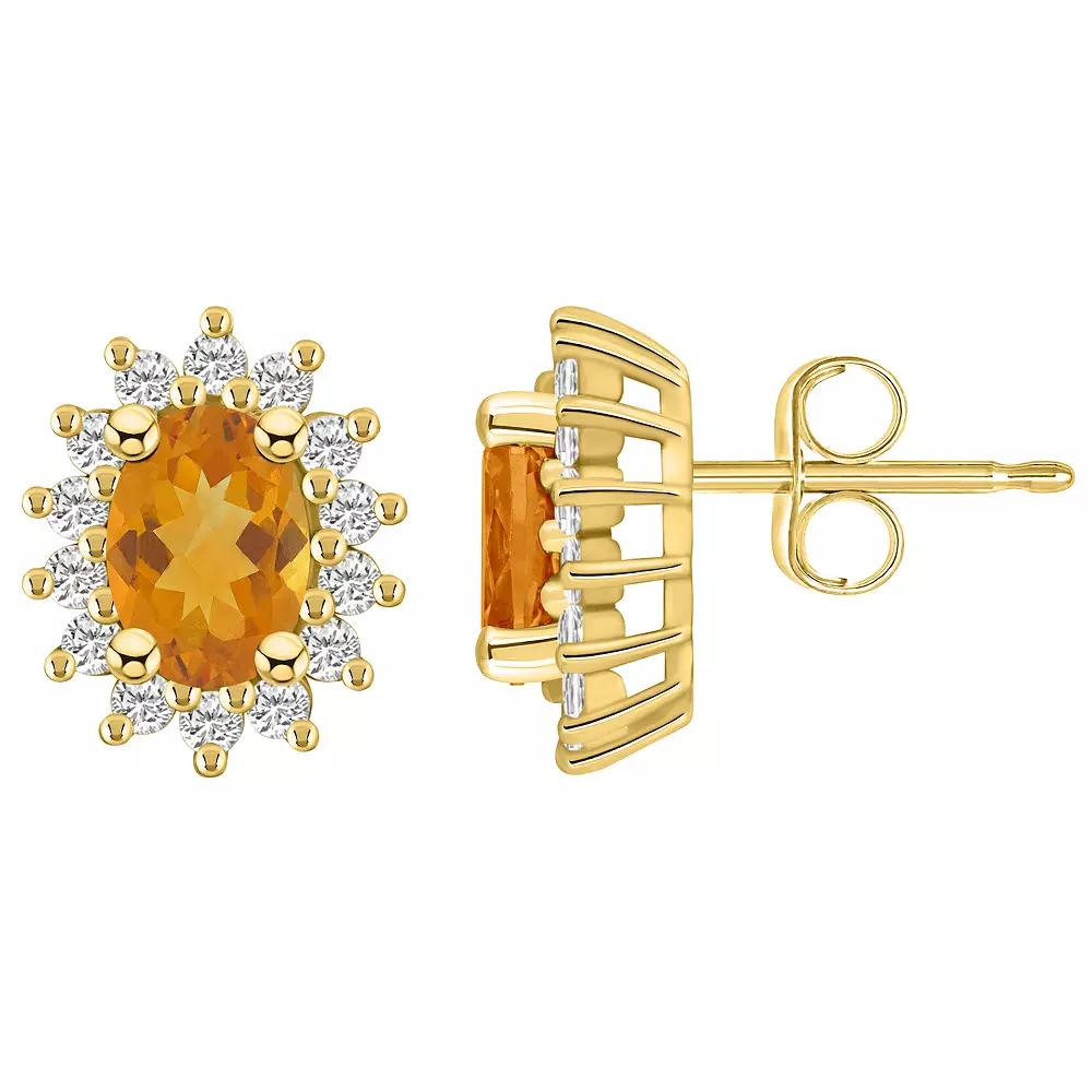 Alyson Layne 14k White Gold Oval Citrine & 1/2 Carat T.W. Diamond Halo Stud Earrings, Women's Product Image