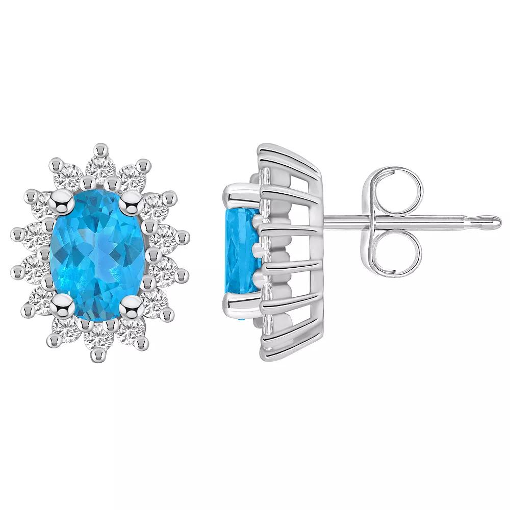 Alyson Layne 14k White Gold Oval Blue Topaz & 1/2 Carat T.W. Diamond Halo Stud Earrings, Women's Product Image
