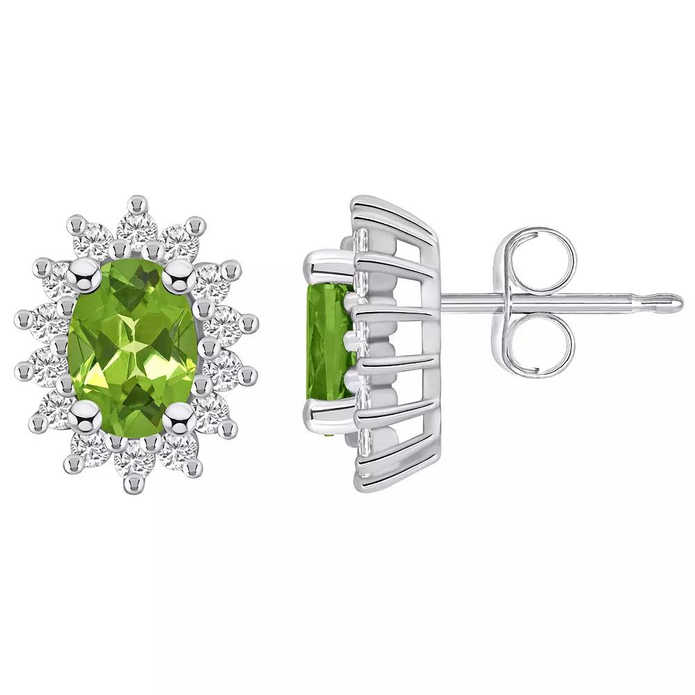 Alyson Layne 14k White Gold Oval Peridot & 1/2 Carat T.W. Diamond Halo Stud Earrings, Women's Product Image
