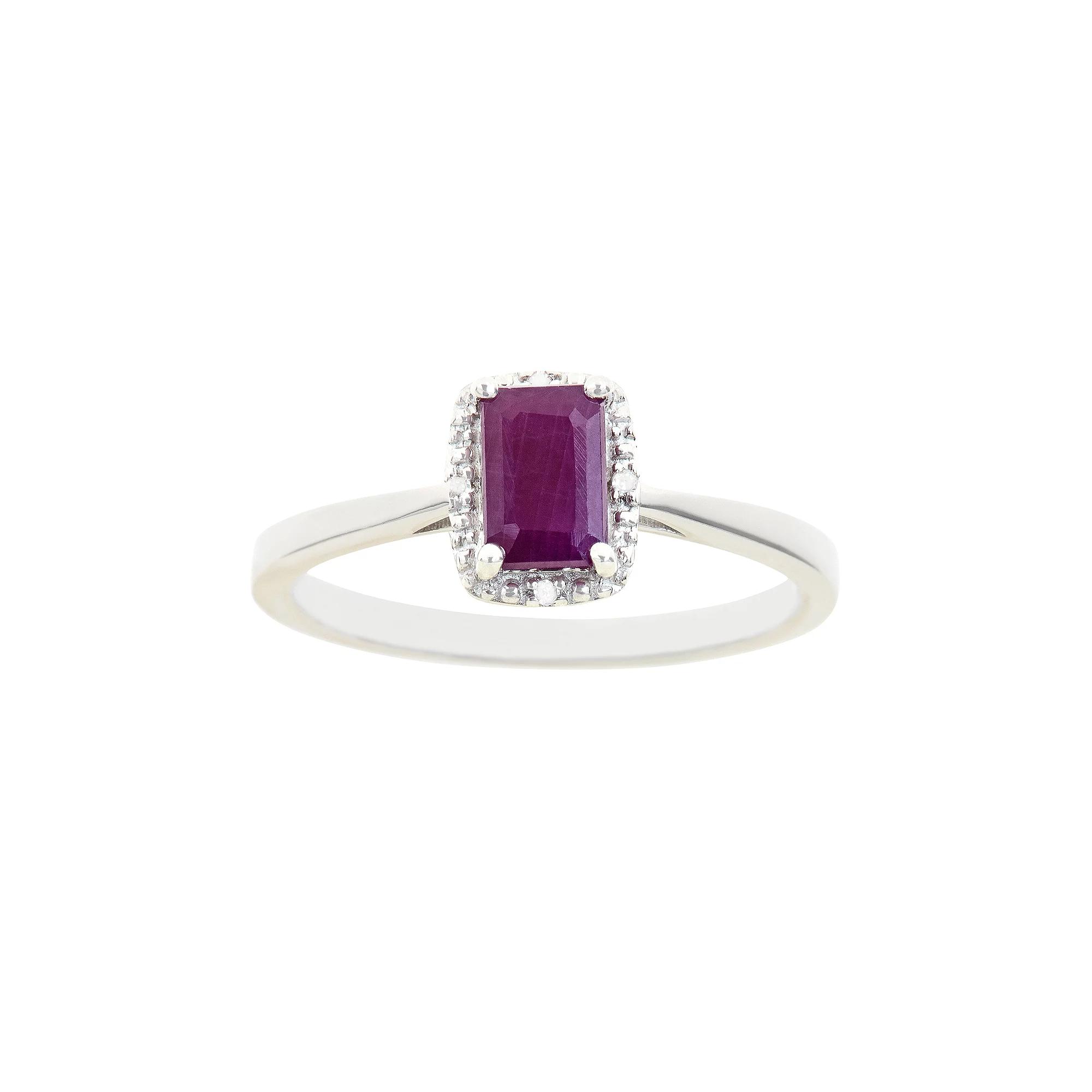 Celebration Gems Sterling Silver Ruby & Diamond Accent Rectangle Halo Ring, Women's,  Product Image