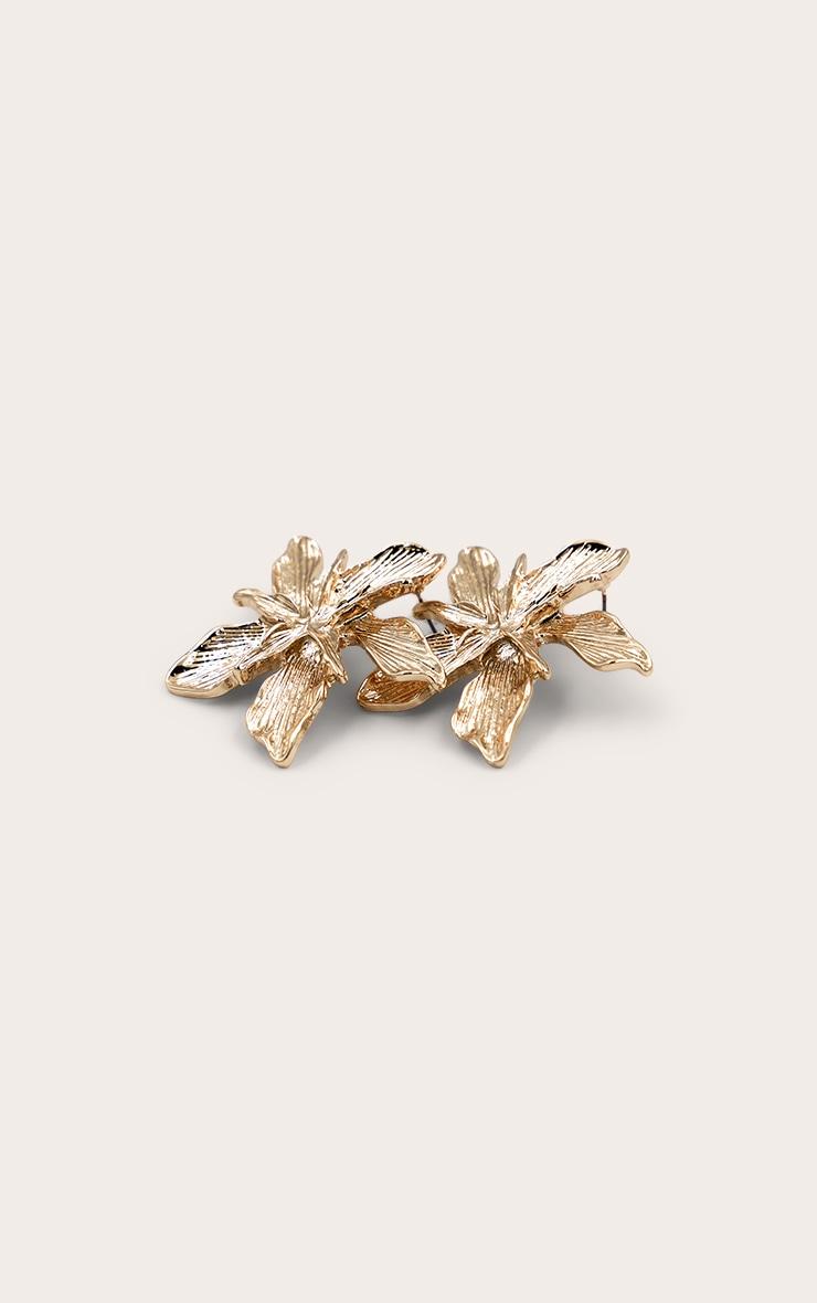 Gold Flower Detail Statement Stud Earrings Product Image