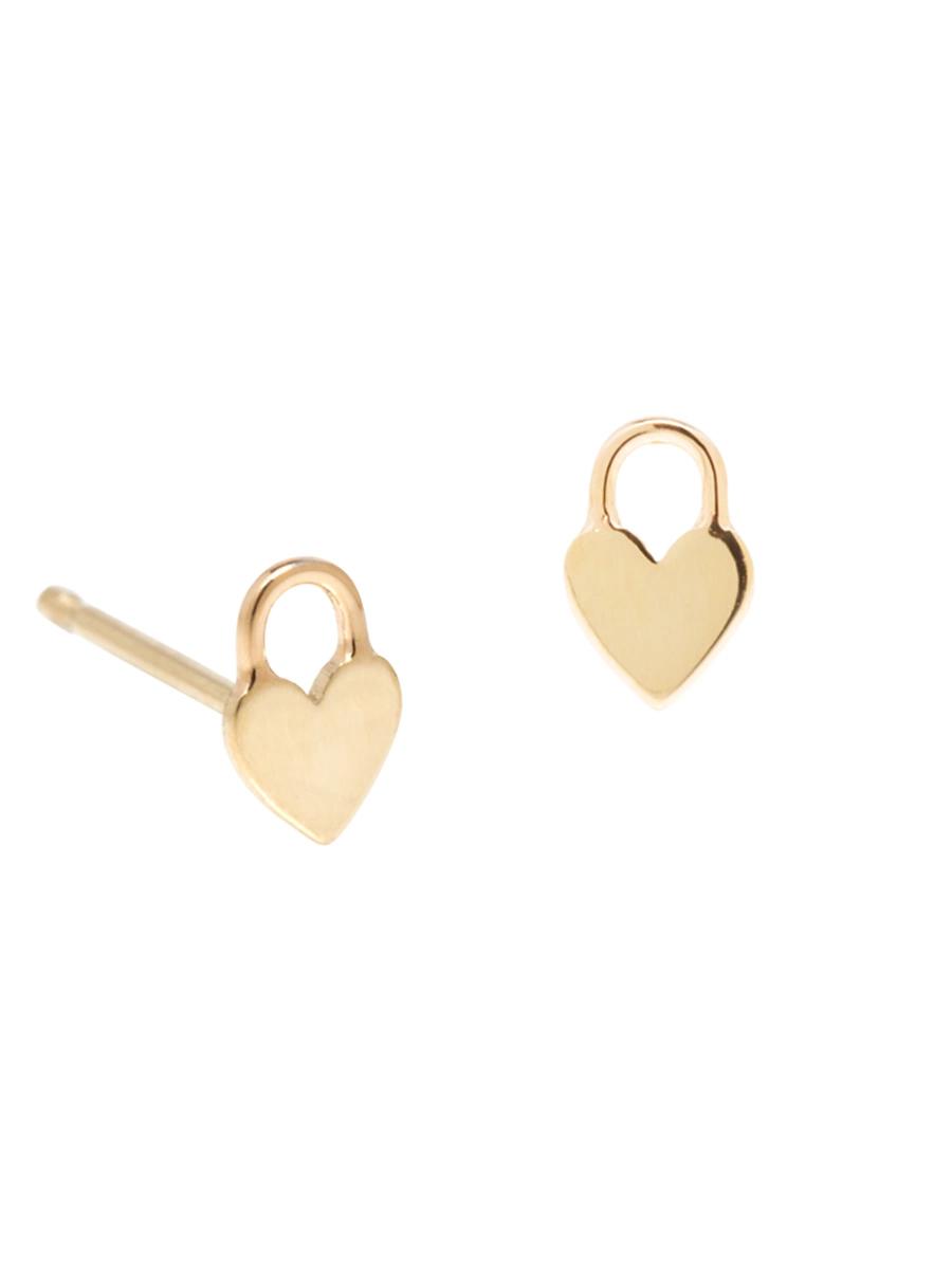 Womens Itty Bitty 14K Yellow Gold Heart Padlock Stud Earrings Product Image