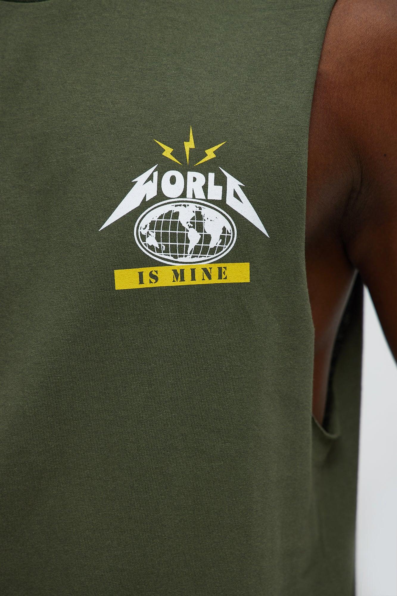 World Is Mine Muscle Tee - Military Green Male Product Image