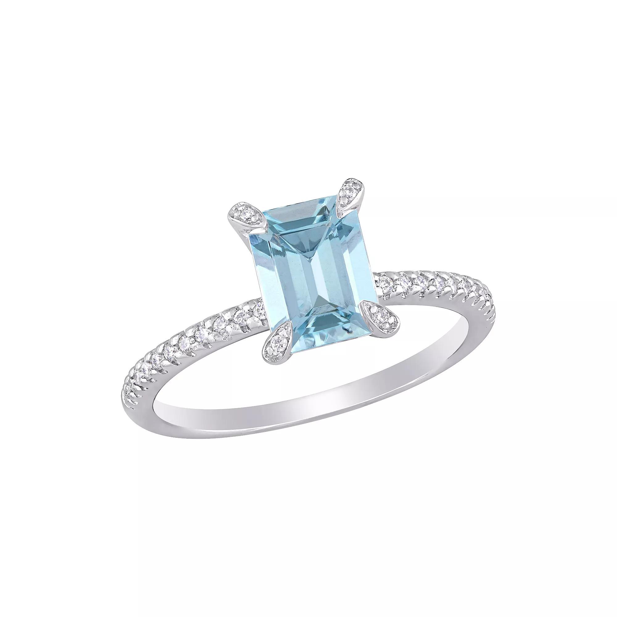 Stella Grace Bloom 14K White Gold 1/10 Carat T.W. Diamond & Aquamarine Fashion Ring, Women's,  Product Image