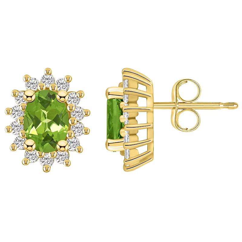Alyson Layne 14k White Gold Oval Peridot & 1/2 Carat T.W. Diamond Halo Stud Earrings, Women's Product Image