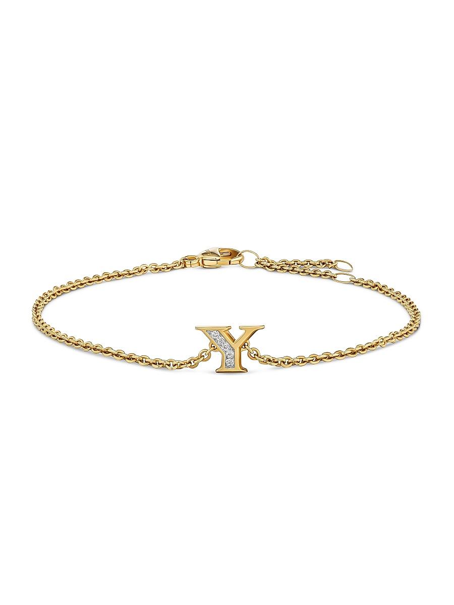 Womens Petite Pav Initial Chain Bracelet in 18K Yellow Gold Product Image