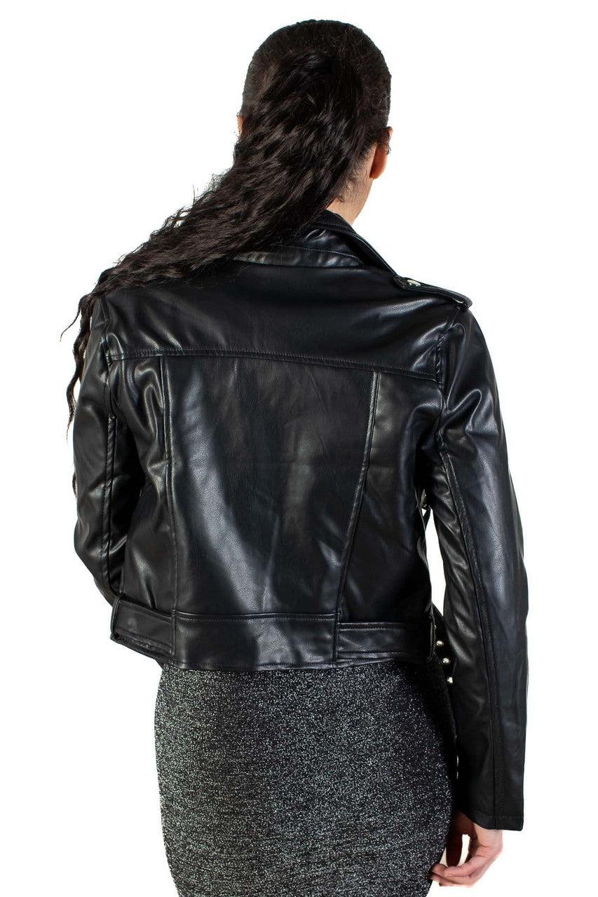 Pleather Cropped Motorcycle Jacket Product Image