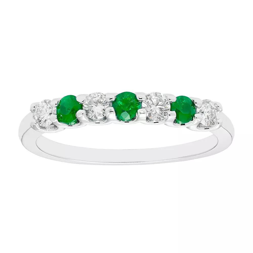 The Regal Collection 14k White Gold Emerald & 1/8 Carat T.W. Diamond Stackable Ring, Women's,  Product Image