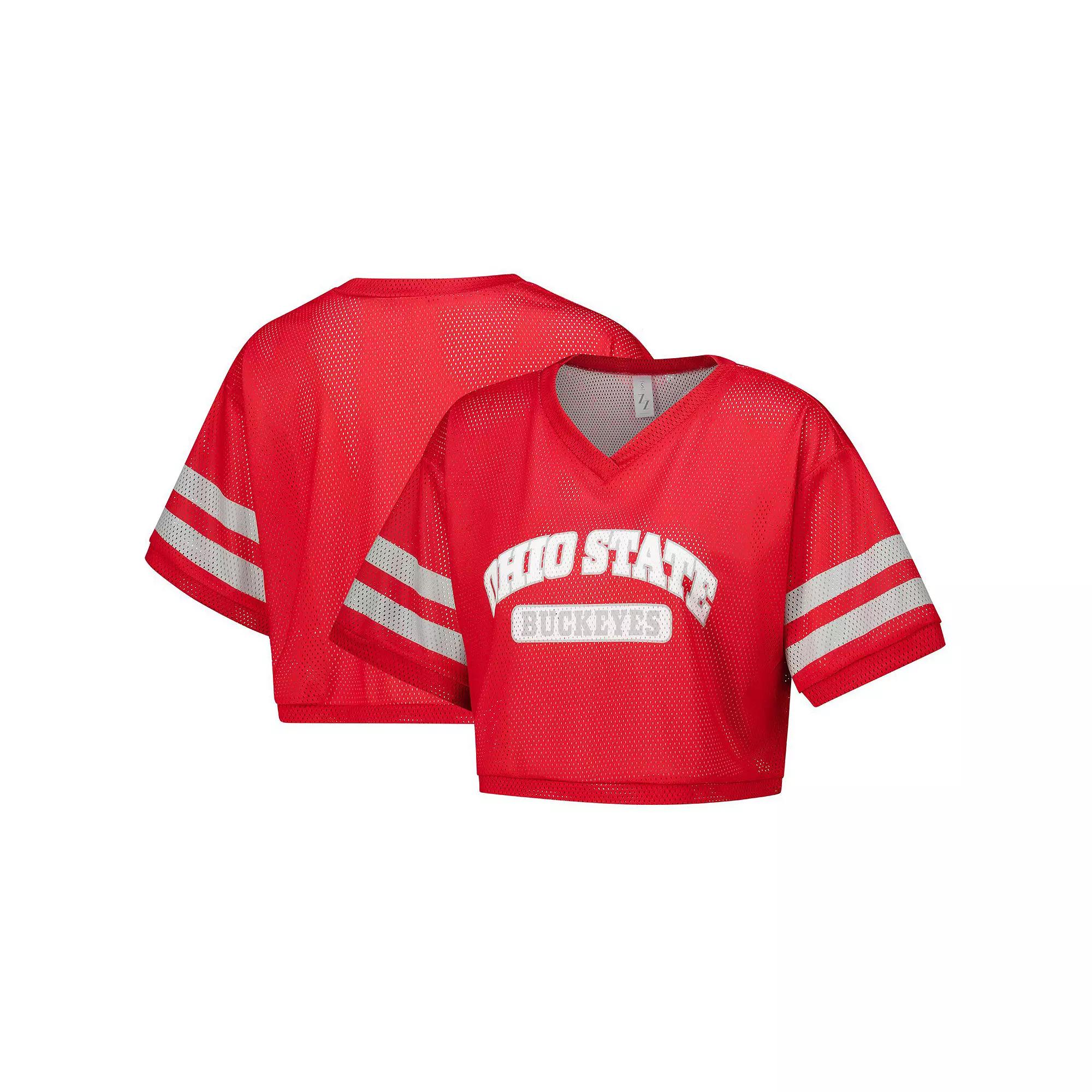 Women's ZooZatz Scarlet Ohio State Buckeyes Mesh Cropped V-Neck T-Shirt, Size: Large, Red Product Image